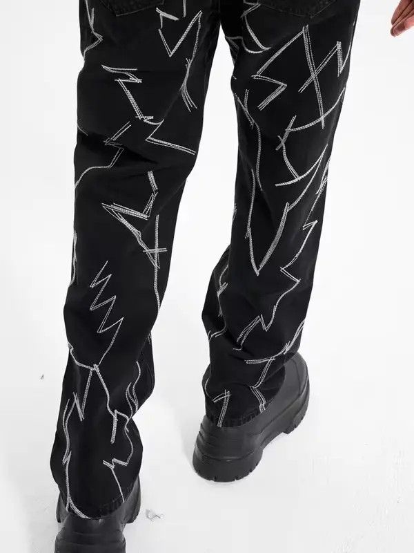 VIBE Street Black Irregular Lightning Straight Jeans Size US 32 / EU 48 - 3 Thumbnail