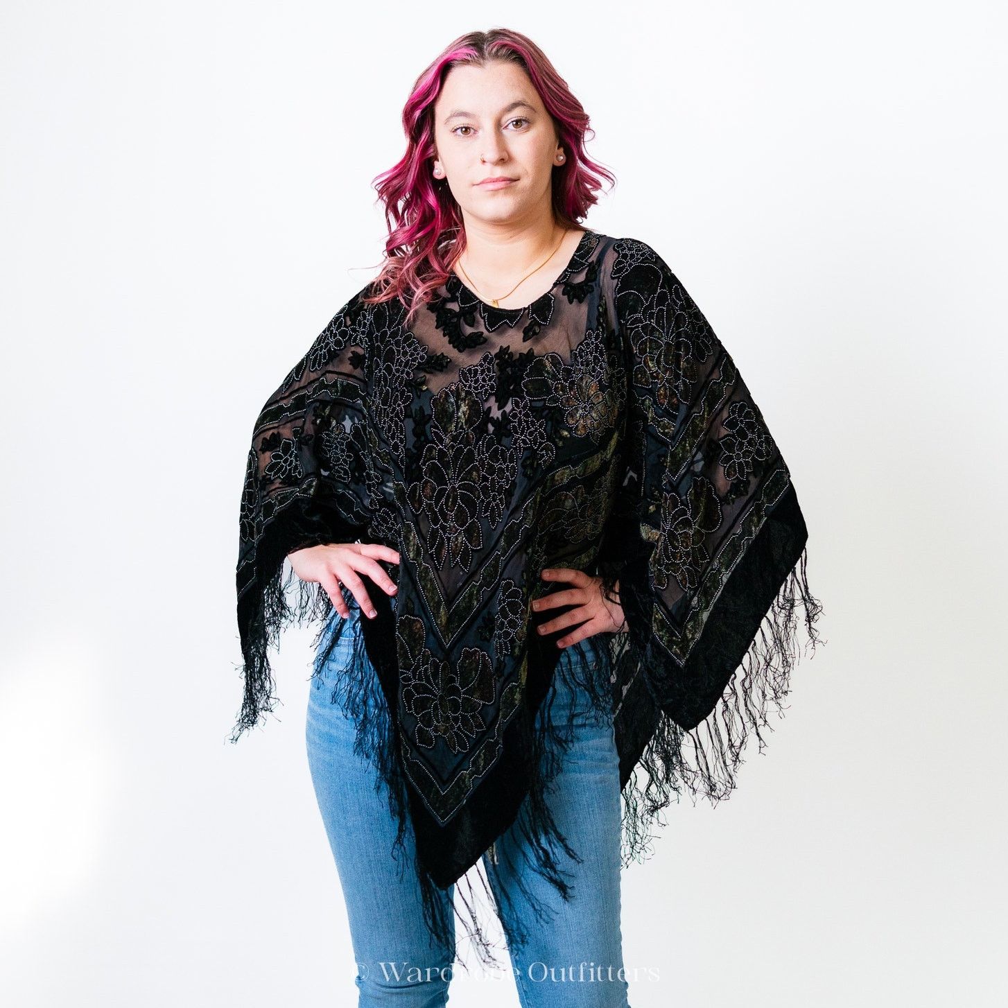 XOXO Black Flowy Witchy Sheer Paisley Poncho Shrug Pullover Size ONE SIZE - 2 Thumbnail