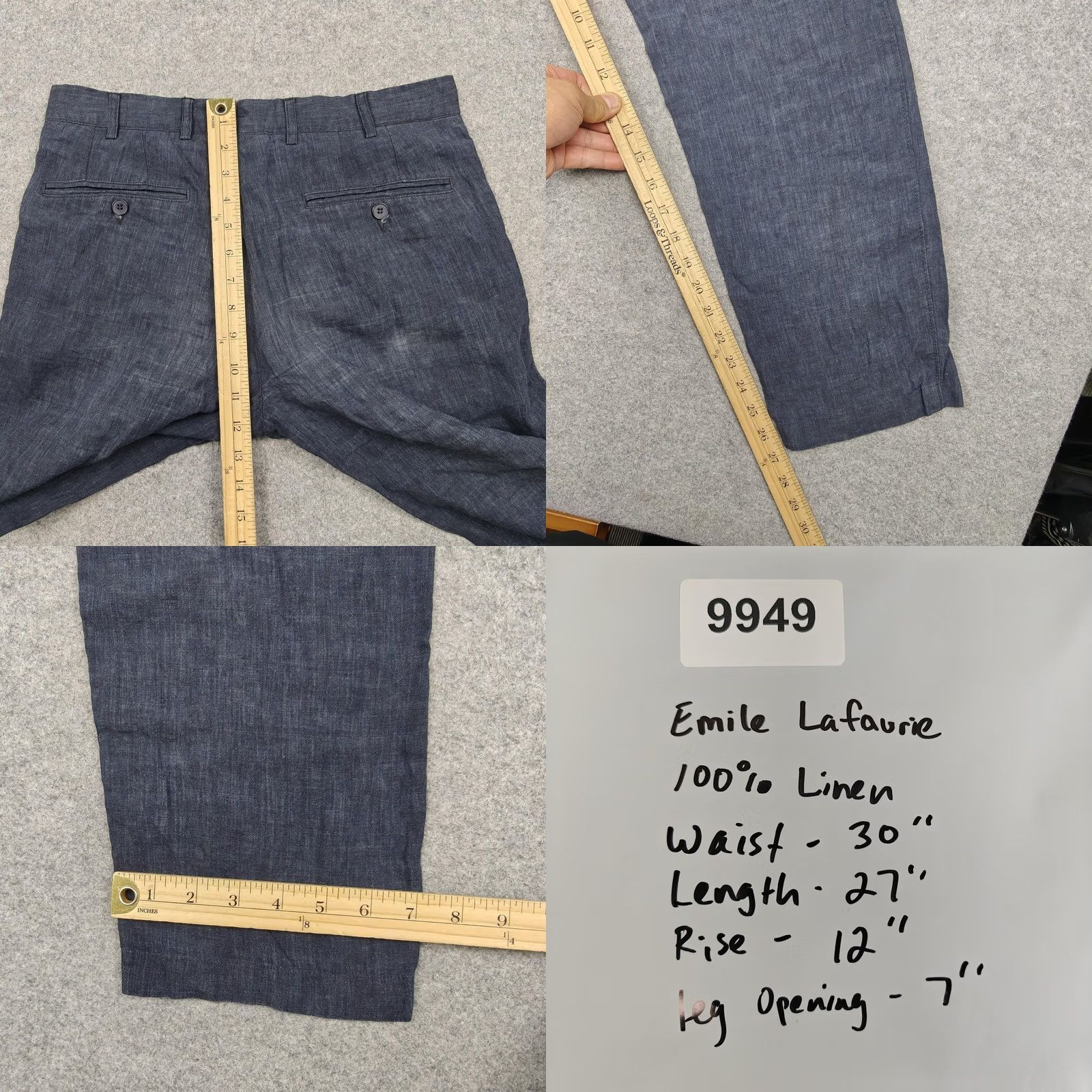 Vintage Emile Lafaurie Pants Mens 30x27 Blue Linen Dress Straight Leg Lightweight Dress Pants Blue Linen Pants Mens 30 27 Slim? Size US 30 / EU 46 - 8 Thumbnail