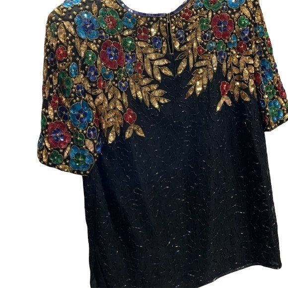 Vintage Vintage 100% Pure Silk Glamourous Hand Beaded Floral Sequine Size M / US 6-8 / IT 42-44 - 7 Thumbnail