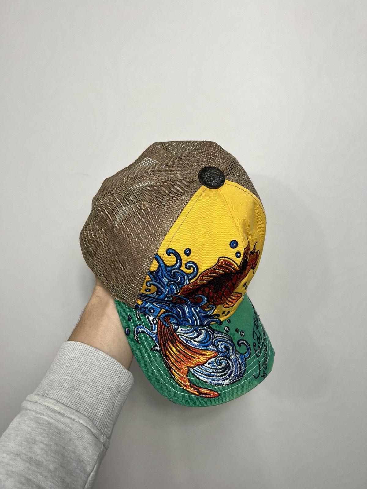 Ed Hardy Rare Ed Hardy Embroidered Carp Distressed Cap Size ONE SIZE - 6 Thumbnail