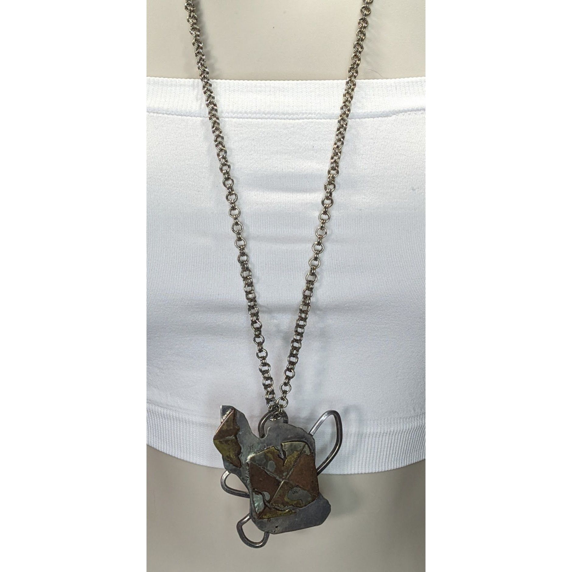 Handmade Vintage 1996 Artisan Brutalist Abstract Sterling Pendant Nec Size ONE SIZE - 10 Thumbnail