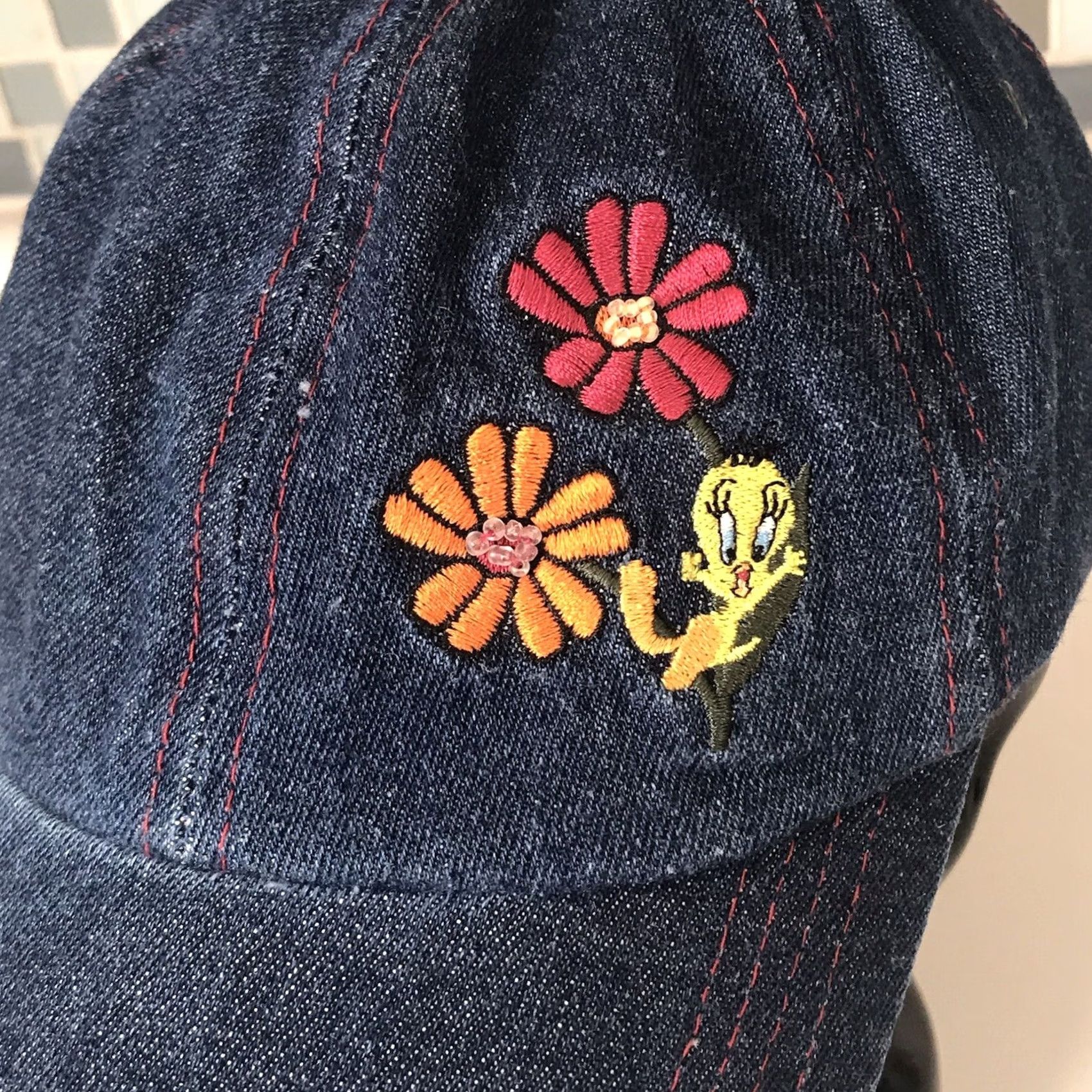 Vintage VTG Looney Tunes Tweety Bird Embroidered Blue Adjustable Cap Hat OS Women Baseball Cap Size ONE SIZE - 3 Thumbnail