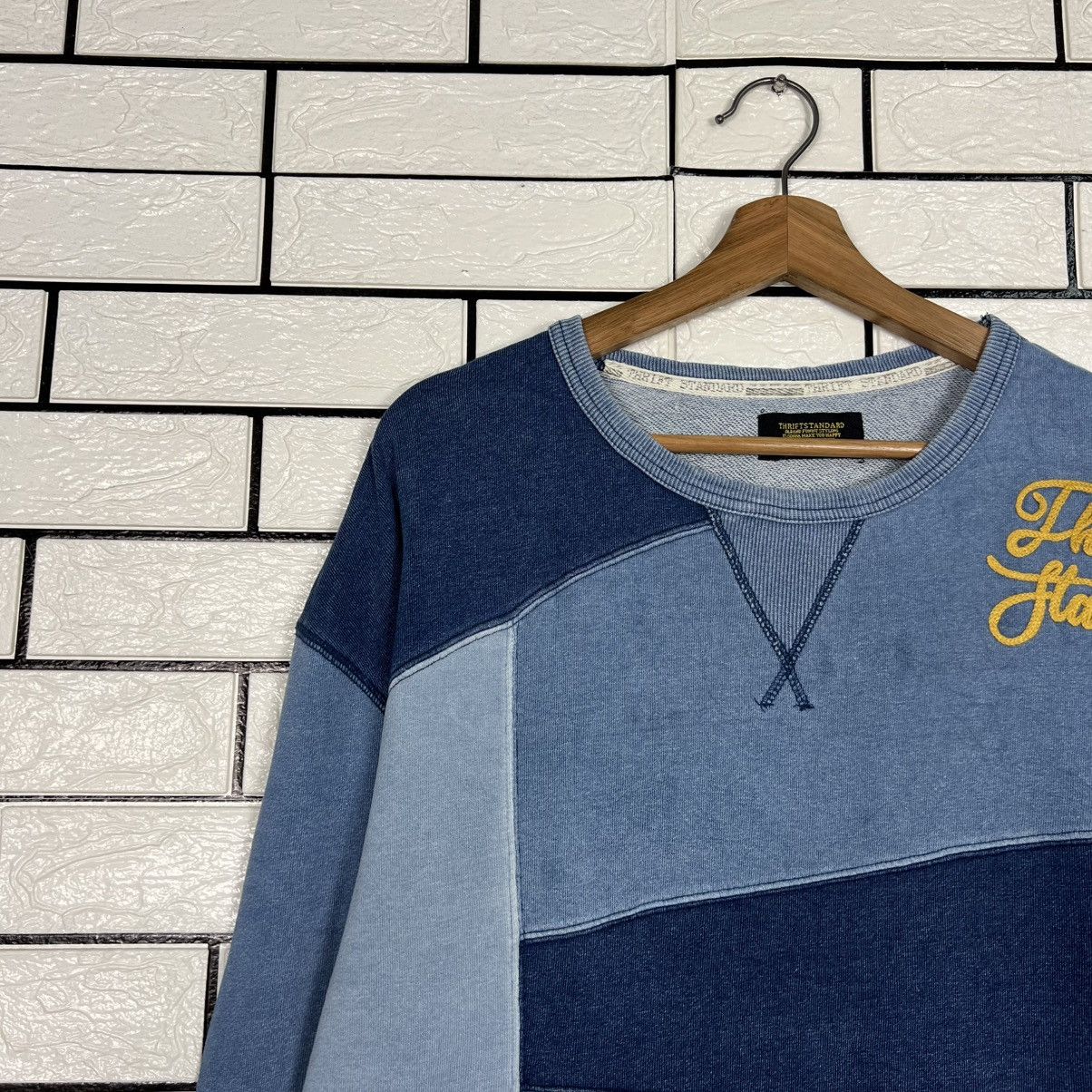 Japanese Brand THRIFT STANDARD Patchwork Sweatshirt Denim Style #4067-C185 Size US M / EU 48-50 / 2 - 3 Thumbnail