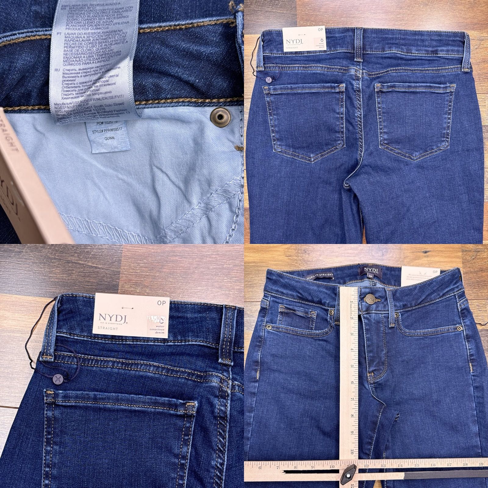 NYDJ NYDJ Marilyn Straight Jeans 0P Petite Mid Rise Stretch Denim Button Logo 5-Pocket Blue Jeans Mens Womens Girls Boys Size 25" / US 0 / IT 36 - 8 Thumbnail