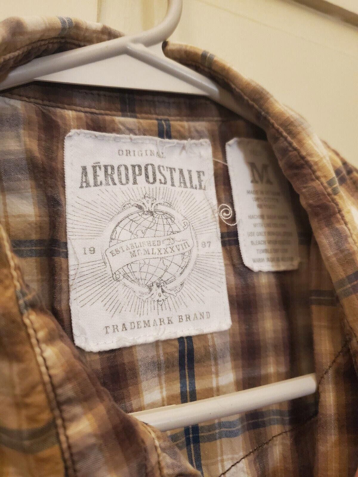 Aeropostale Men's Aeropostale Western Tan/white Plaid Pearl Snap LS M Size US M / EU 48-50 / 2 - 5 Thumbnail