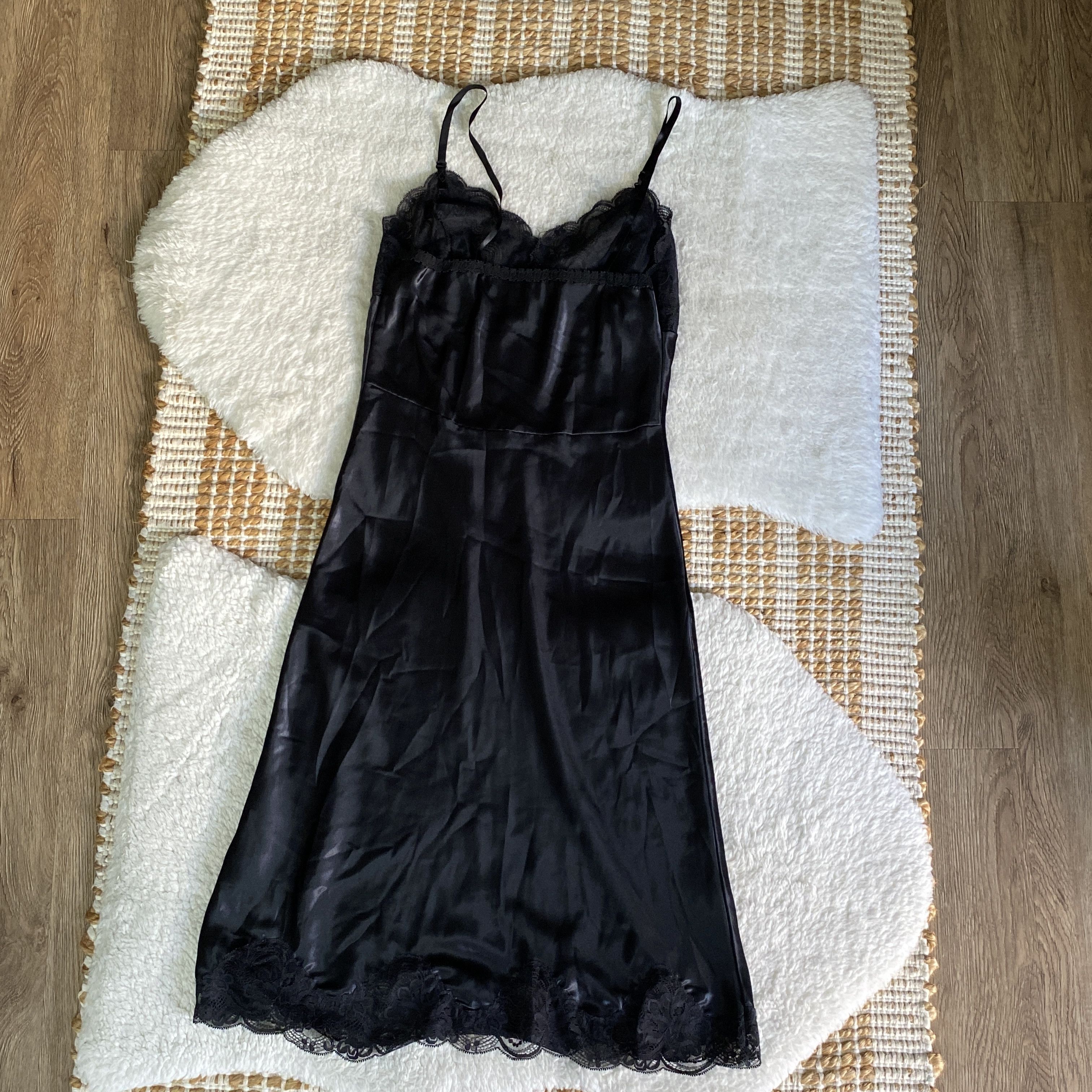 Vintage Vintage Black Satin Lace Trim Slip Dress Midi Size S / US 4 / IT 40 - 5 Thumbnail
