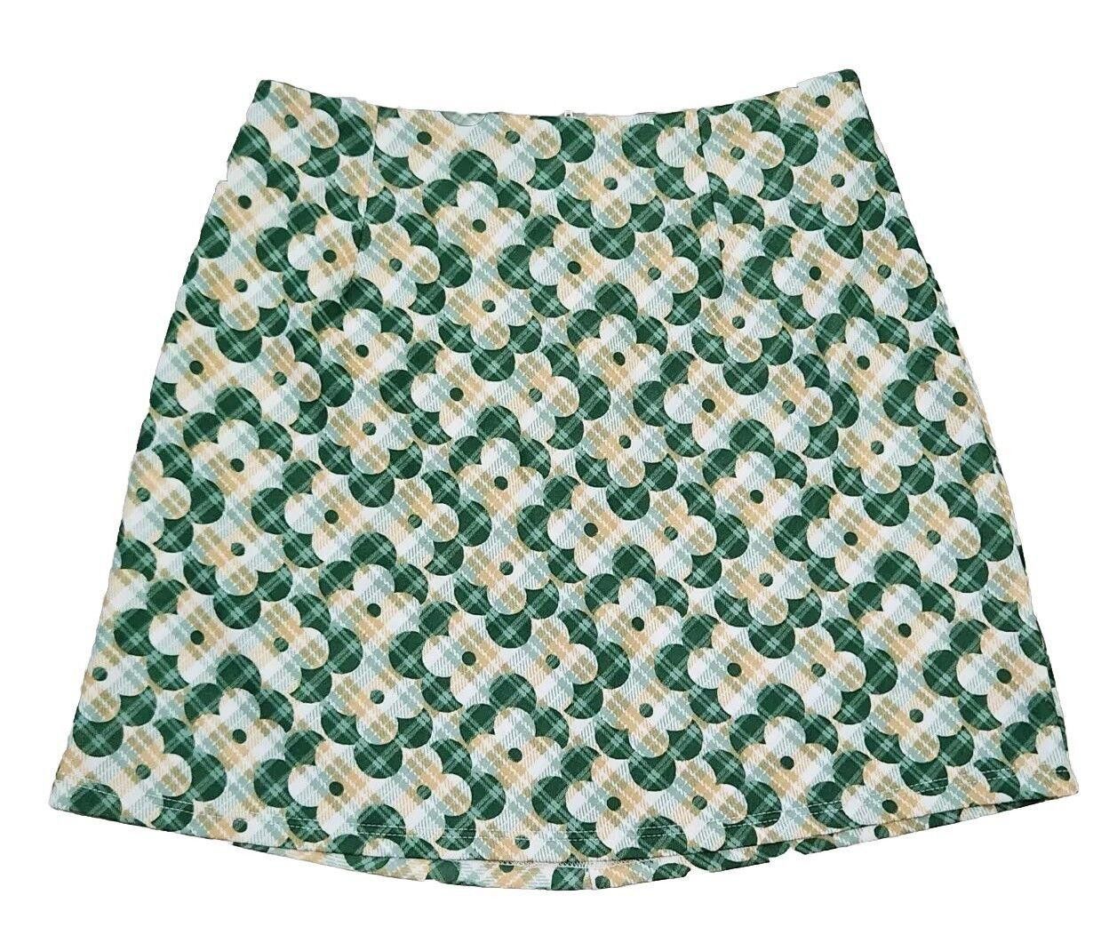 Designer Altar'd State Mini Skirt Medium Green Retro Floral Stretch Size 32" / US 10 / IT 46 - 1 Thumbnail