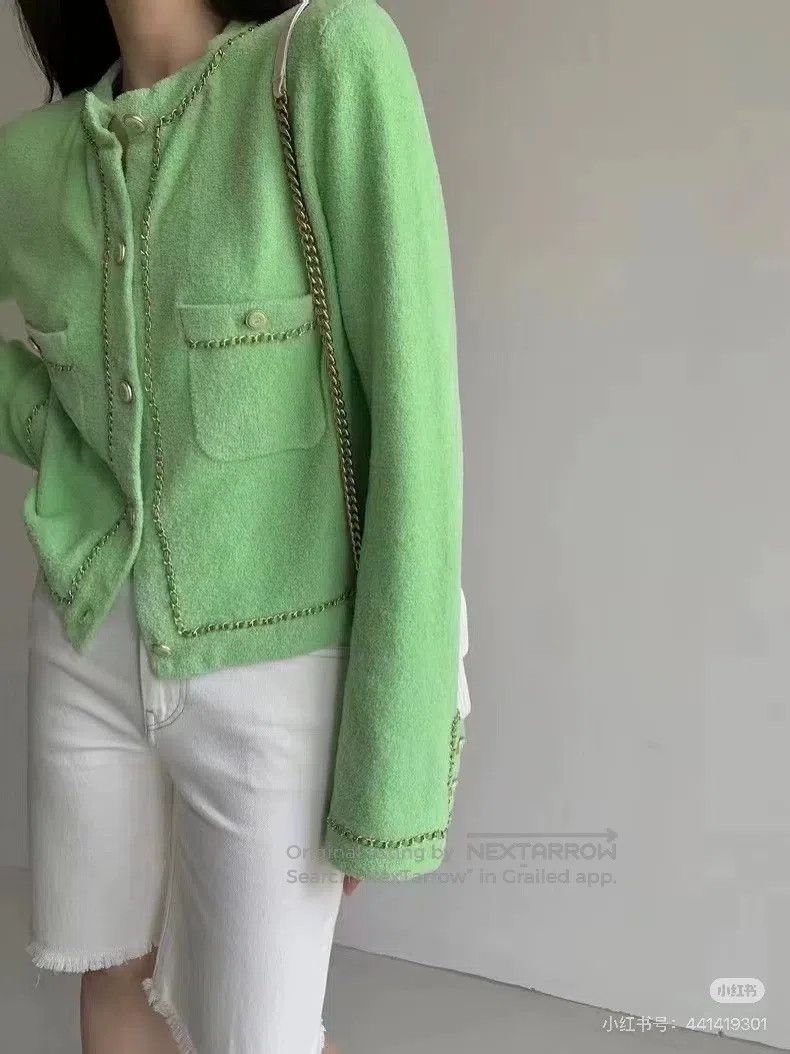 Chanel Chanel Avocado green chain knitted cardigan coat Size XXS / US 00 / IT 34 - 1 Thumbnail