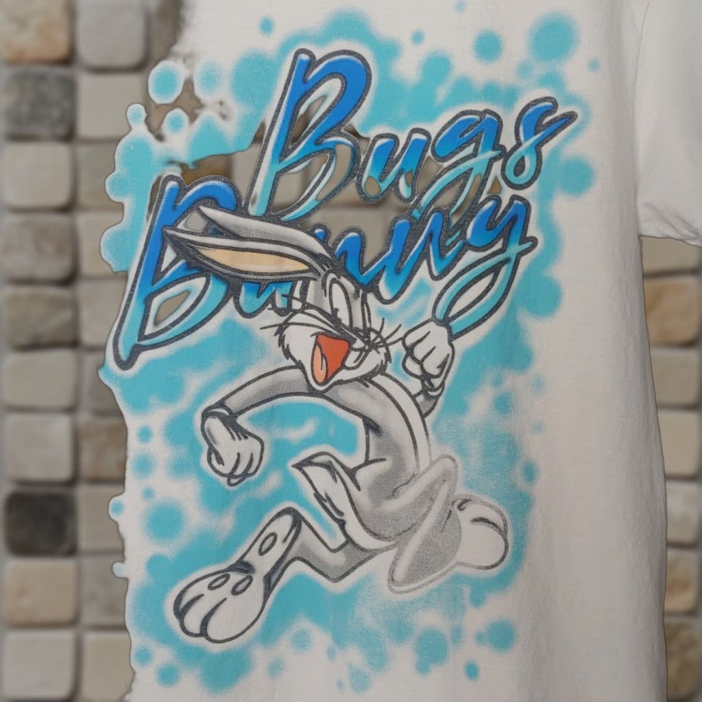 Vintage VINTAGE Bugs Bunny Looney Tunes Shirt Large White Cotton Short Sleeve Crew Neck Men Logo Graphic Run 21" Chest 28" Long Size US L / EU 52-54 / 3 - 1 Thumbnail