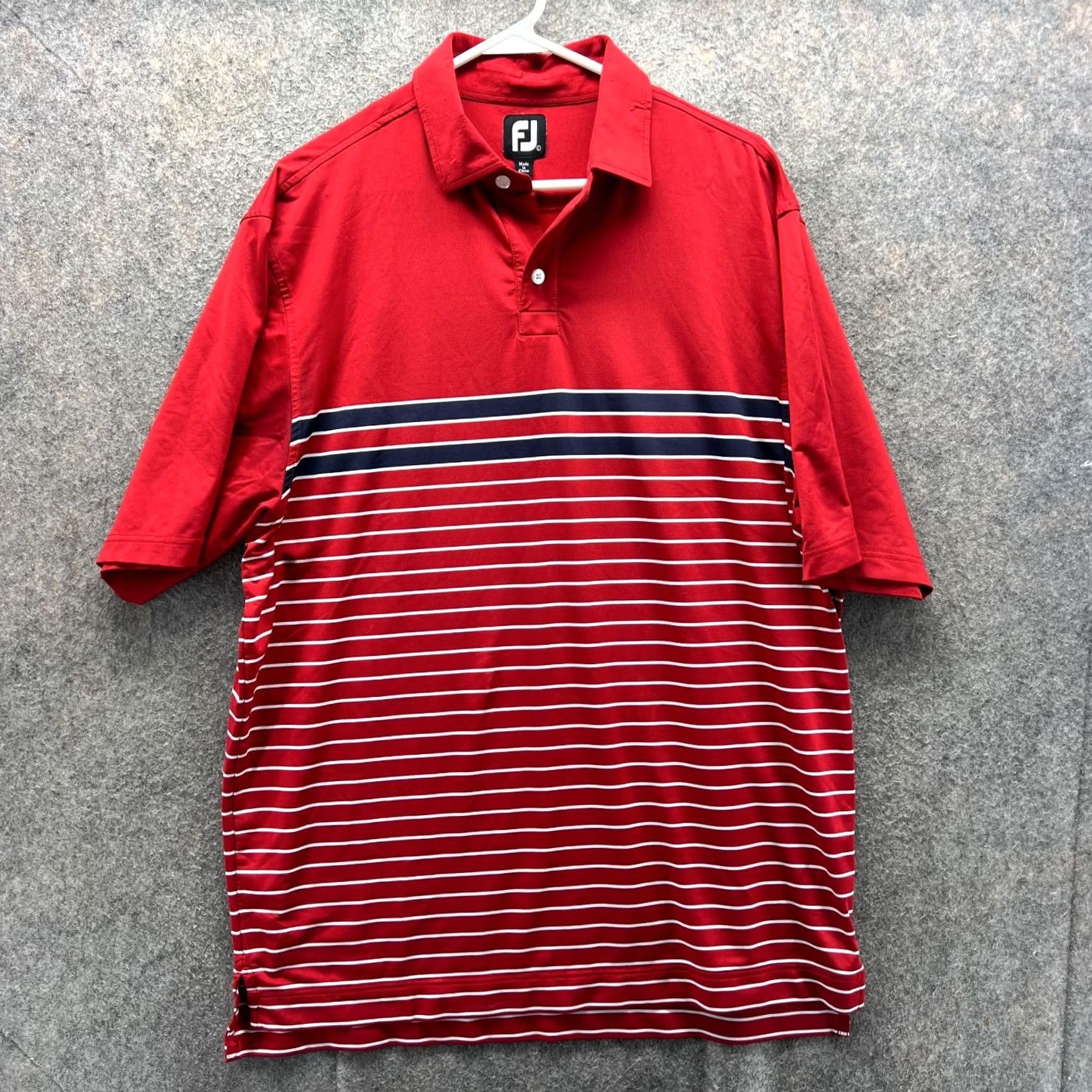 Footjoy FootJoy Polo Shirt Men Large Red Striped Preppy Performance Golf Short Sleeve Button Neck Collared 44in Chest 32in Length Size US L / EU 52-54 / 3 - 2 Thumbnail