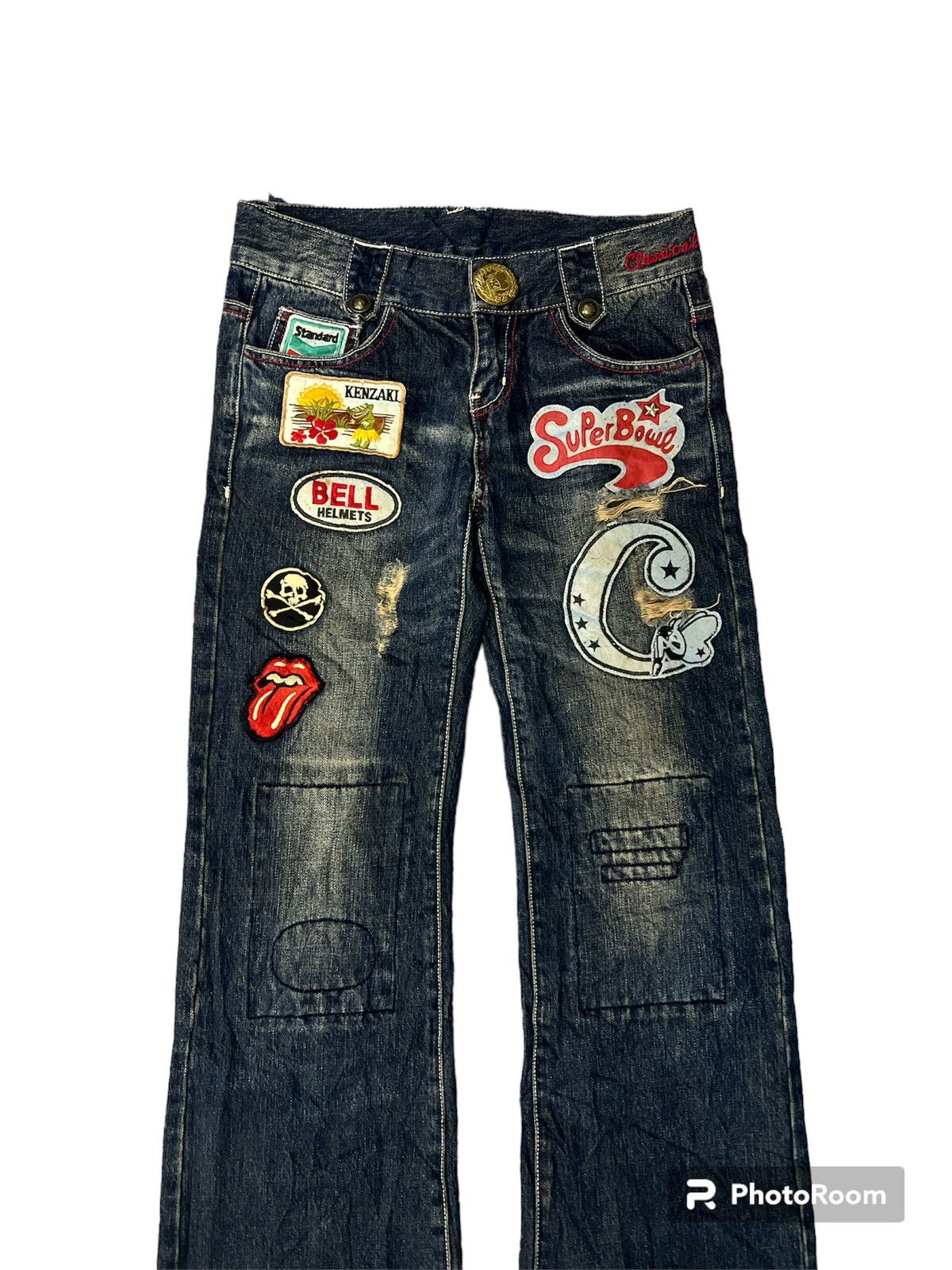 Japanese Brand FLARED💥UNKNOWN RIPPED PATCHES DISTRESSED DENIM PANT Size 28" / US 6 / IT 42 - 2 Thumbnail