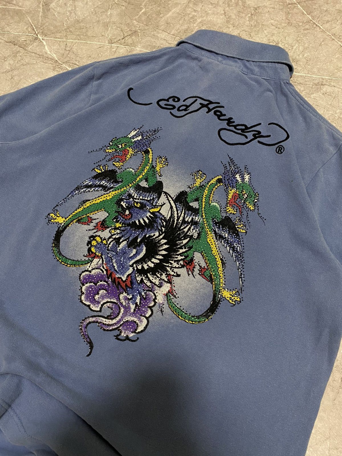 Christian Audigier × Ed Hardy × Vintage Vintage Y2K Ed Hardy By Christian Audigier Big Logo Polo Size US XXL / EU 58 / 5 - 4 Thumbnail
