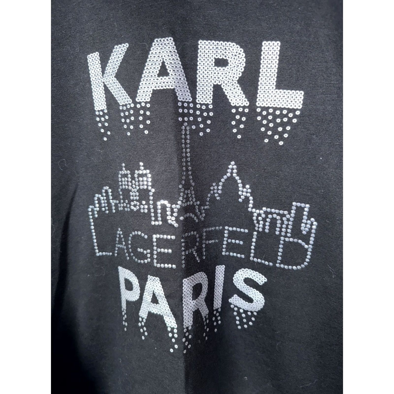 Karl Lagerfeld Karl Lagerfeld Sweatshirt Top Puff Sleeve Beaded Sequin Logo Black M Women Regular Pullover Knit 60% Cotton 40% Polyester Size M / US 6-8 / IT 42-44 - 2 Thumbnail