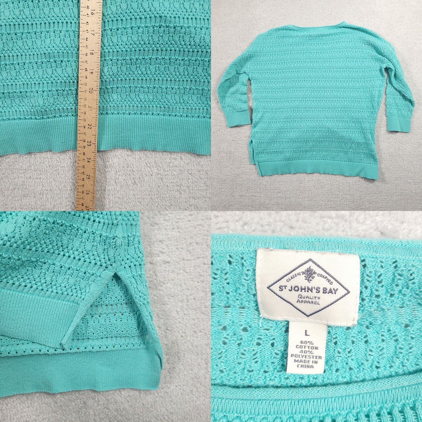Vintage St. John's Bay Sweater Women's Large Green Round Neck Classic Open Knit 3/4 Sleeve Size L / US 10 / IT 46 - 8 Thumbnail