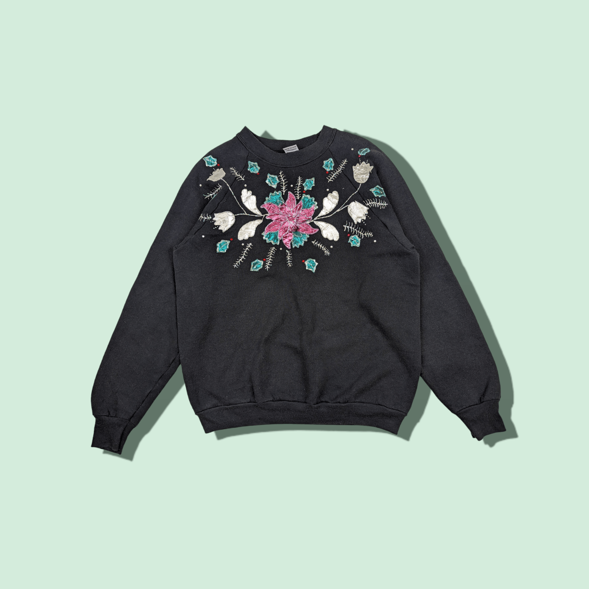 Fruit Of The Loom Vintage 90's FOTL Flower Art Embroidery Custom Sweatshirt Size US L / EU 52-54 / 3 - 1 Thumbnail