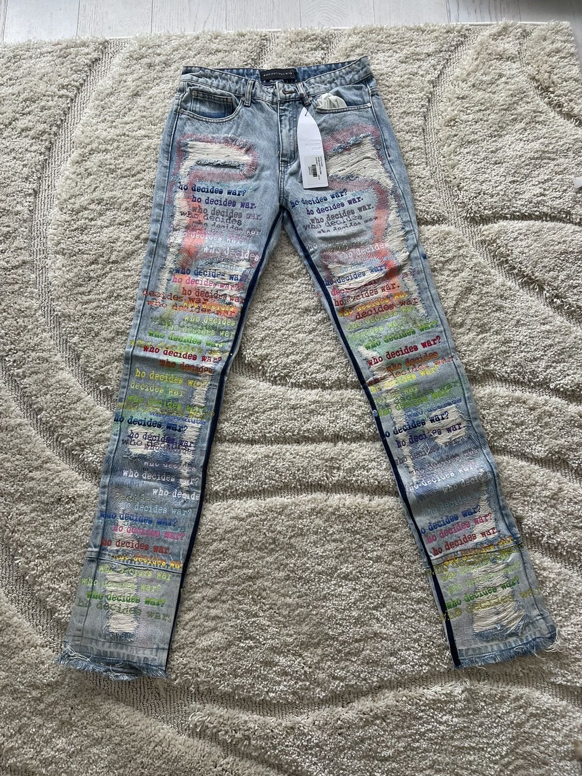 image of Who Decides War Denim Rhinestone Rainbow Jeans Size 30 in Blue, Men's