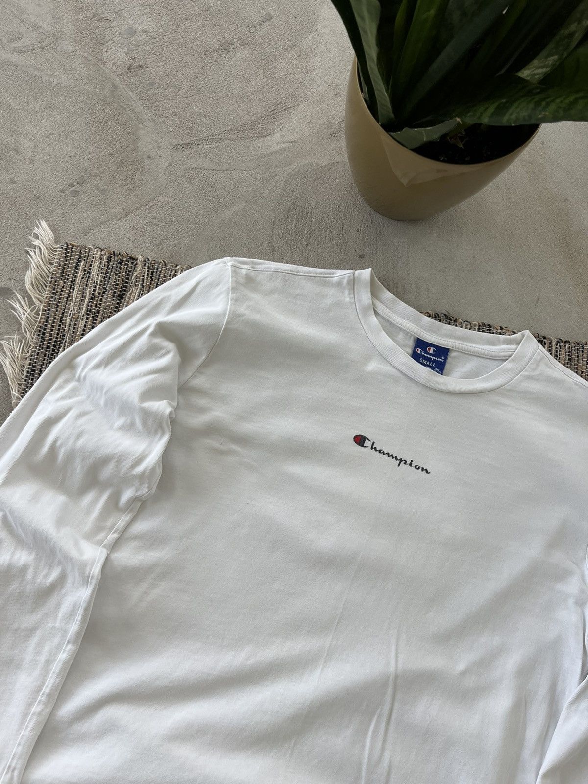Champion × Vintage Vintage Champion Longsleeve Tshirt White Logo Blank tee Y2K Size US S / EU 44-46 / 1 - 4 Thumbnail