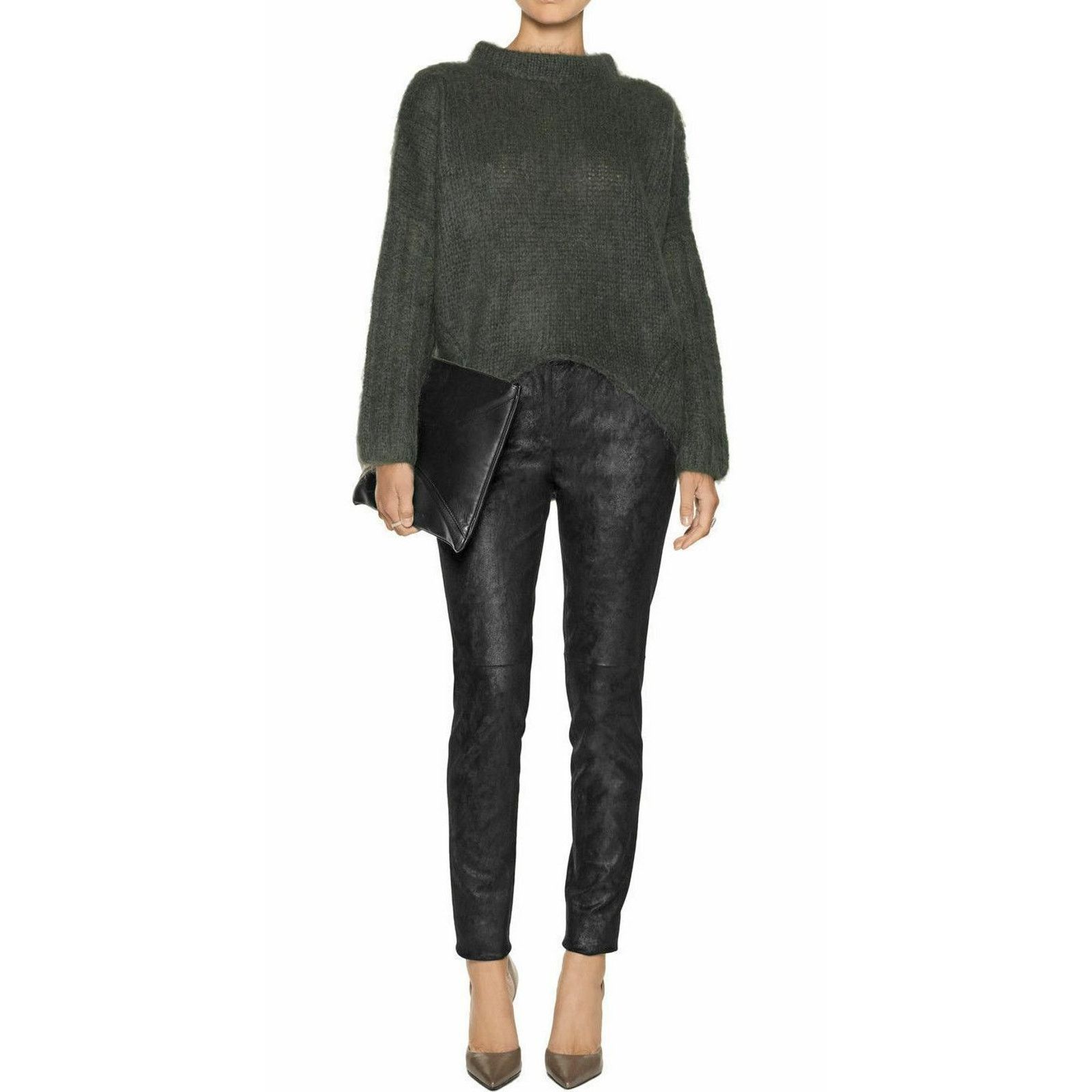 B5 NEW THEORY Black Leather Suede Pittella Pants Sz 2 $995