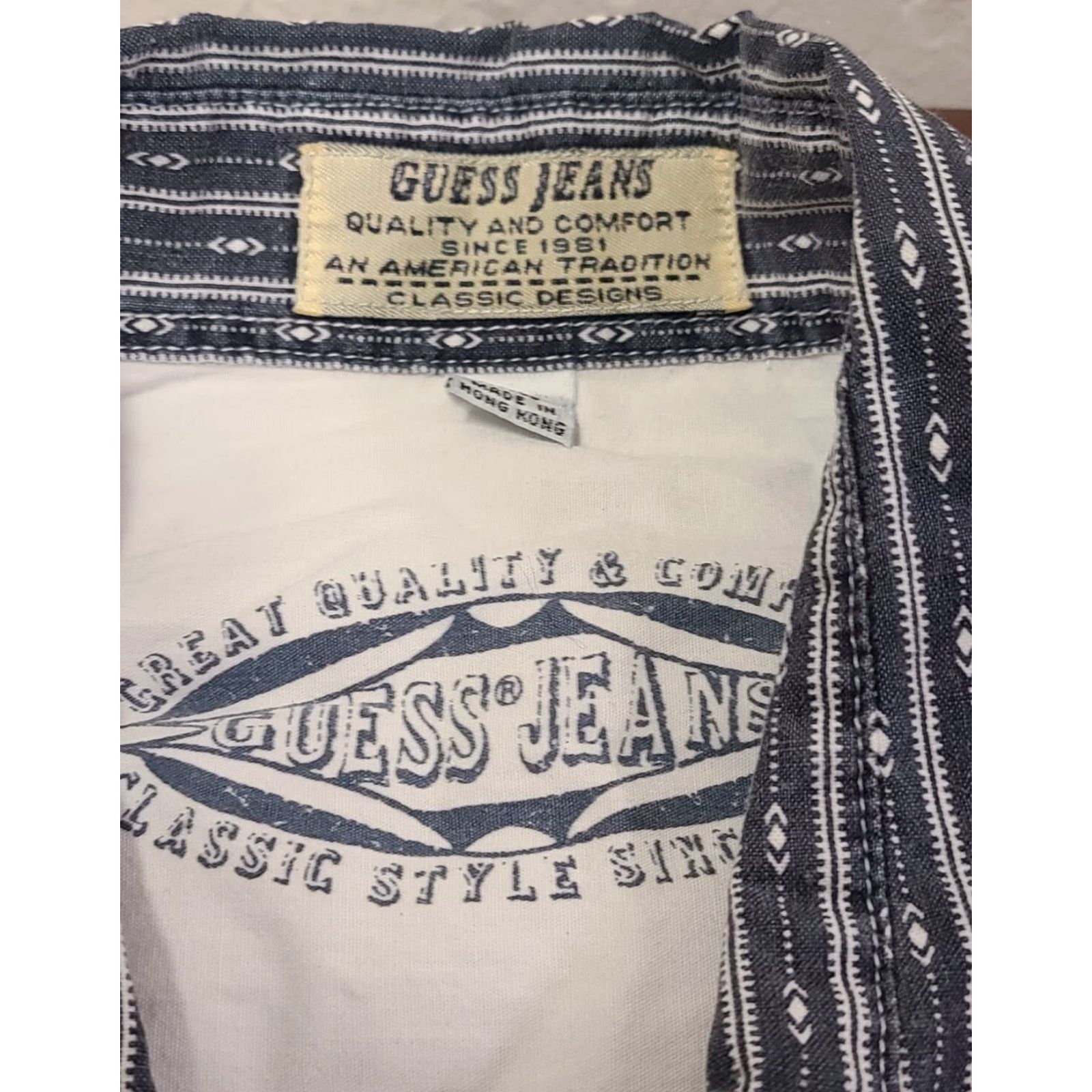 Guess VINTAGE GUESS Shirt Mens XL Gray Geometric Abstract Button-Down 90s Cotton Blend Flannel Short Sleeve/Collar-Down Button-Up Size US XL / EU 56 / 4 - 3 Thumbnail