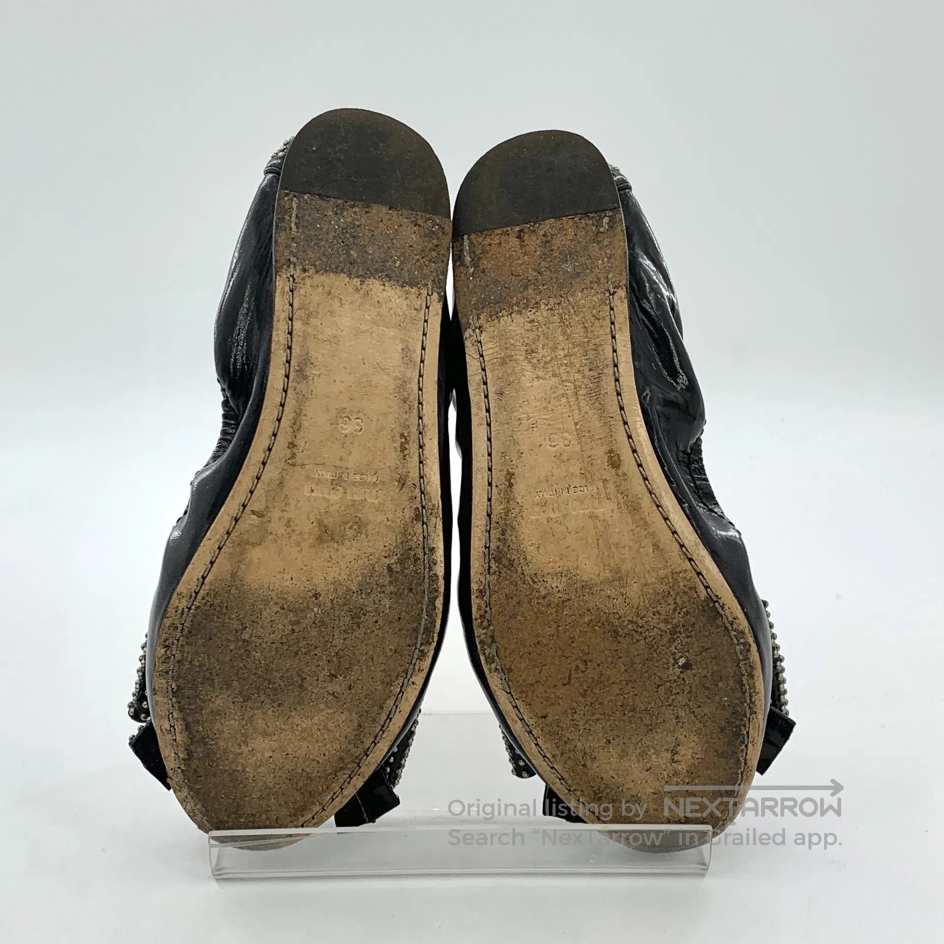 Miu Miu Miu Miu Black Bow Knot Stud Design Casual Slip-On Boat Sho Size US 5.5 / IT 35.5 - 5 Thumbnail