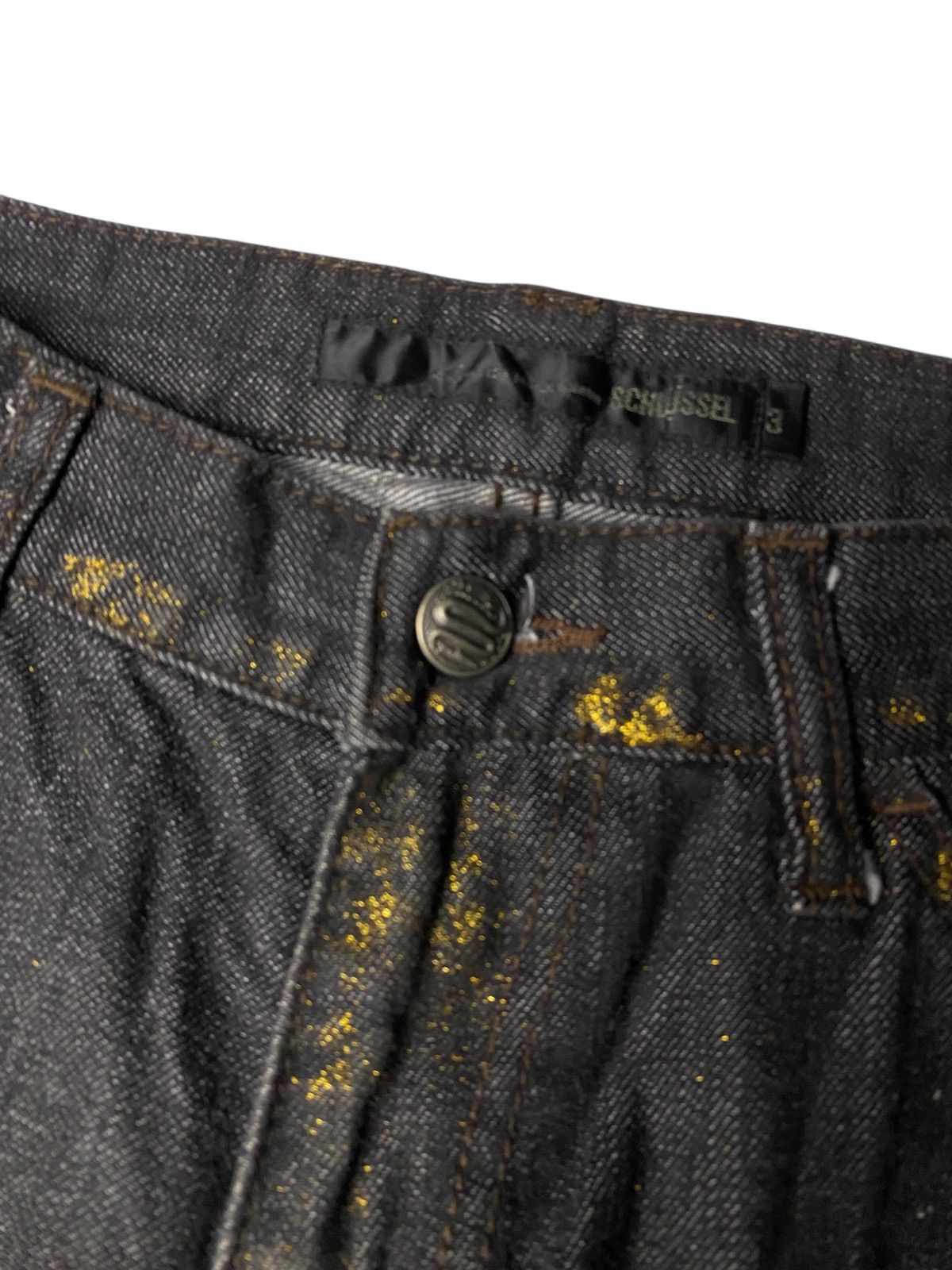 If Six Was Nine 2000's Schlussel Distressed Waxed Gold Flared Jeans Size US 31 - 6 Thumbnail