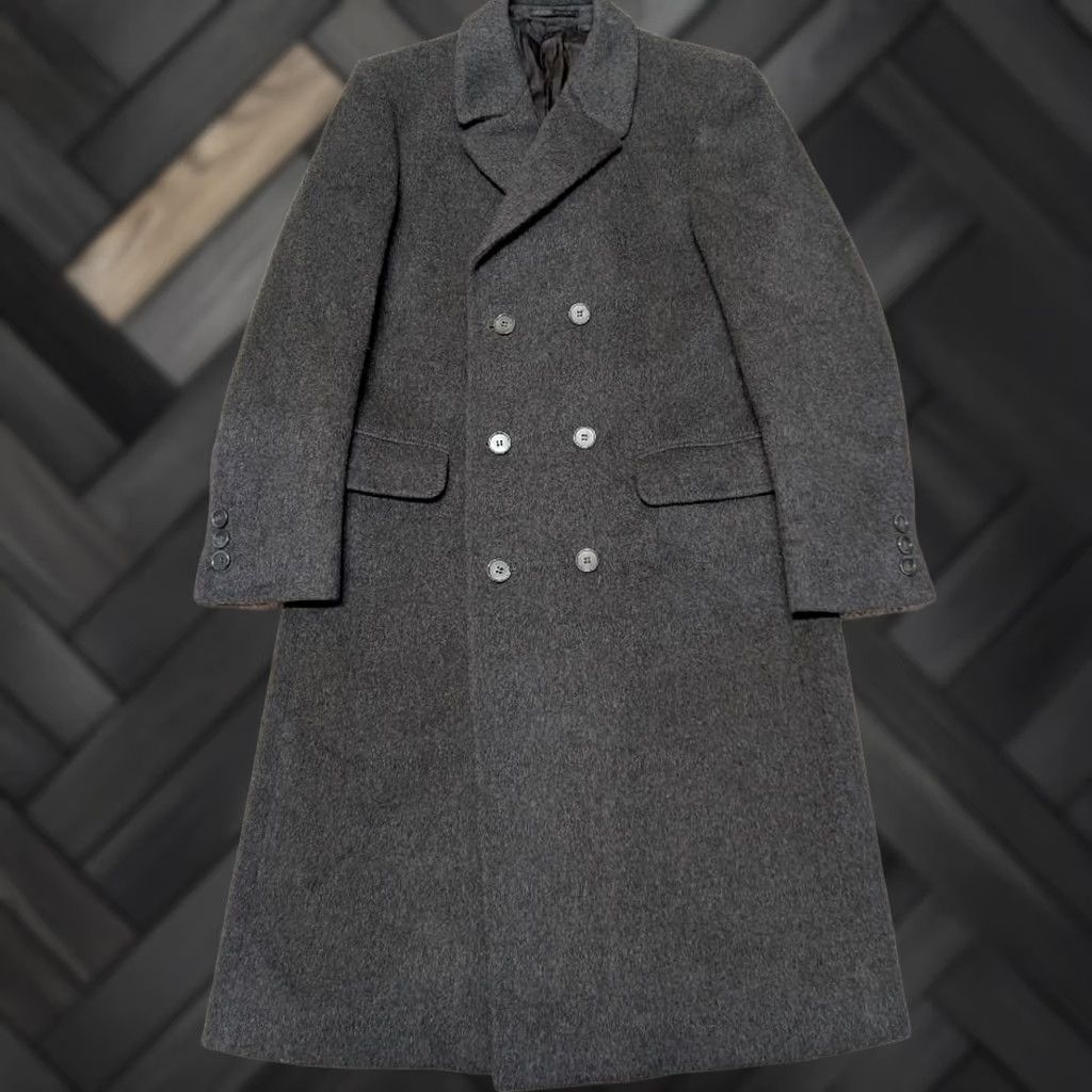 Flannel VINTAGE Stratojac Overcoat Mens 40R Gray Double Breasted Thick Wool Flannel Matted Mohair Size US M / EU 48-50 / 2 - 1 Thumbnail