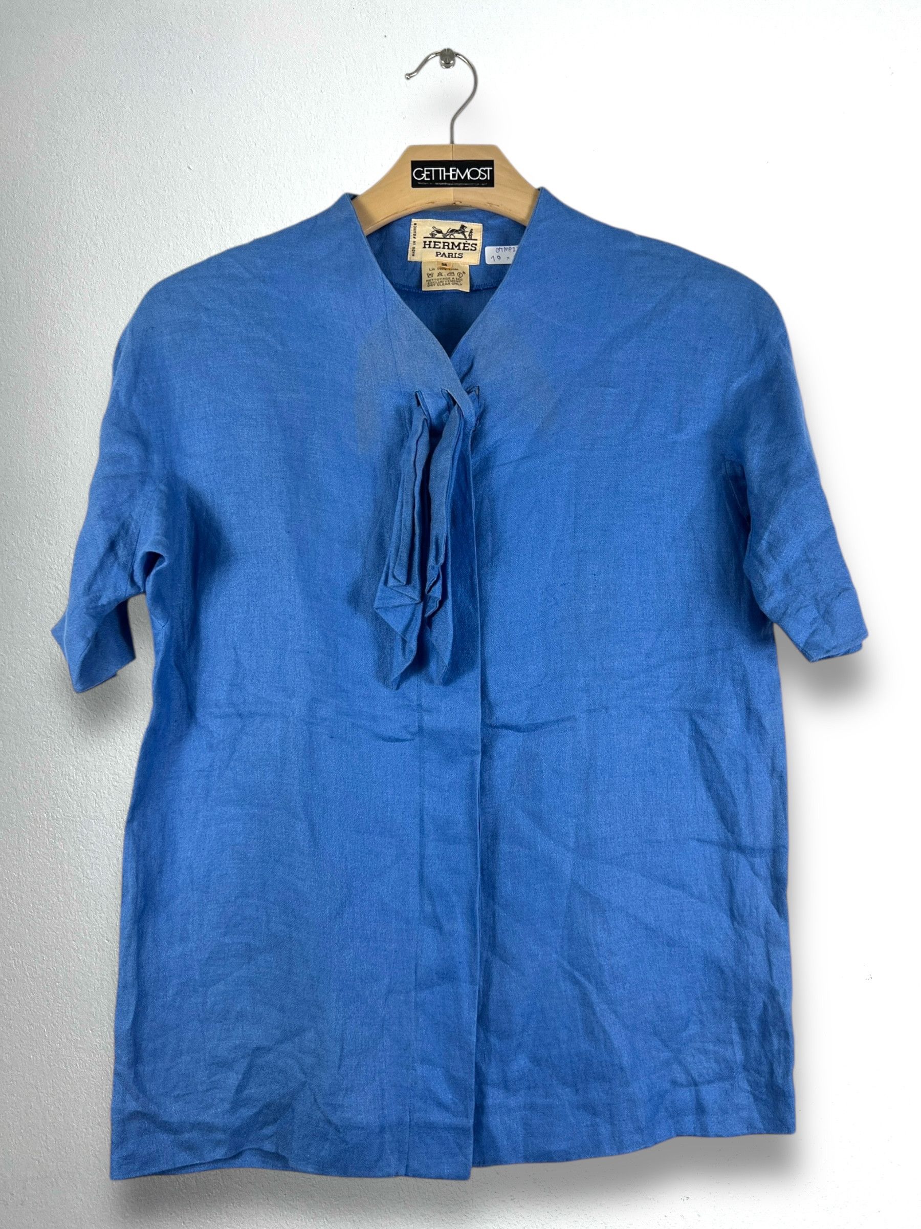Hermes Vintage HERMÈS Tie-Neck Linen Shirt (38) GTMP225 Size S / US 4 / IT 40 - 1 Thumbnail