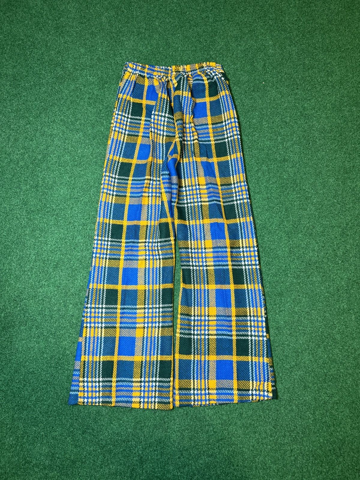 Vintage Vtg 70s Plaid Flare Disco Juinor 22x24 Bell Bottom Pants Size 22" - 2 Thumbnail