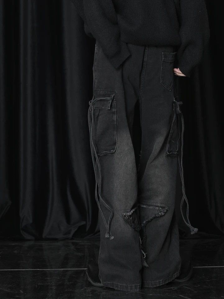 Japanese Brand × Jean Vintage Raw Hem Design Wide Leg Baggy Jeans Size US 32 / EU 48 - 2 Thumbnail
