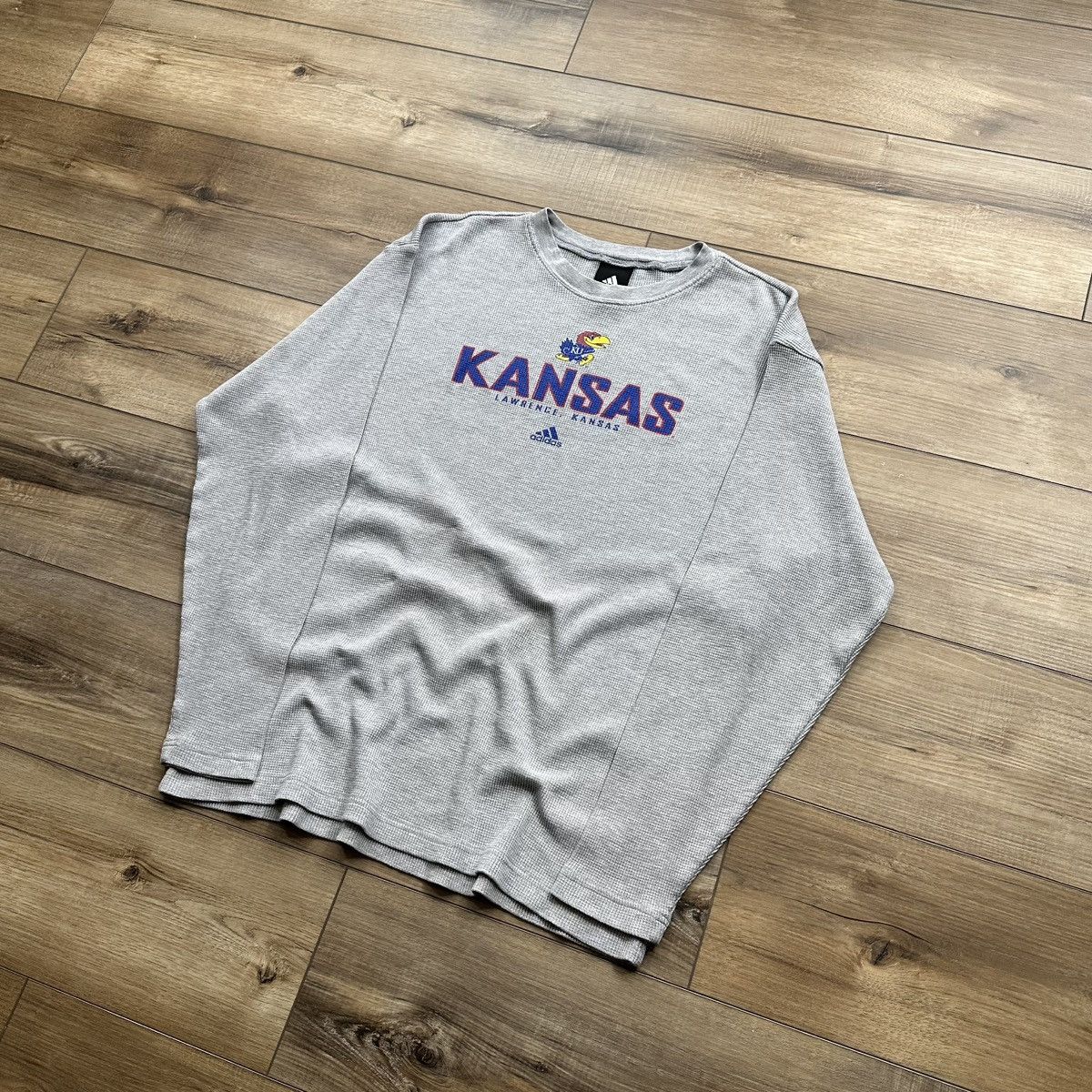 Adidas Vintage 2000s Adidas Kansas Jayhawks Long Sleeve Thermal Tee Size US XL / EU 56 / 4 - 3 Thumbnail
