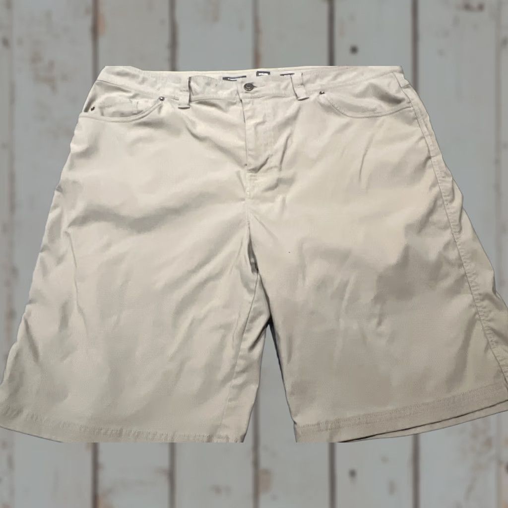 Prana prAna Stretch Shorts Men's 42 Khaki Tan Pocket Outdoor Hiking Cargo Zip 11in Inseam Adjustable Waist Breathable Belted Pockets Regular Rise 42 Mens Size US 42 / EU 58 - 1 Thumbnail
