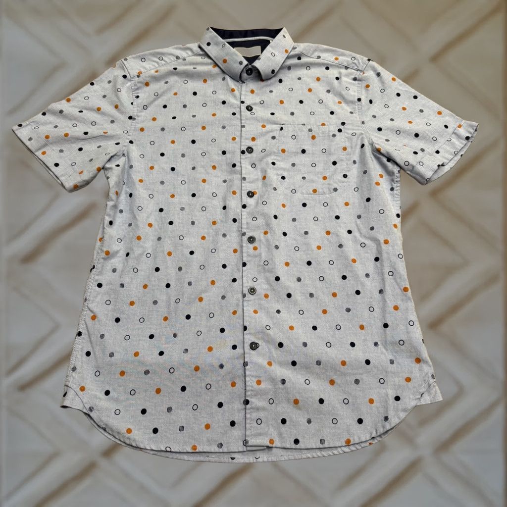 Vintage 7 Diamonds Circle The Sun Shirt Men Medium Blue Geo Dot Short Sleeve Button Down Size US M / EU 48-50 / 2 - 1 Thumbnail