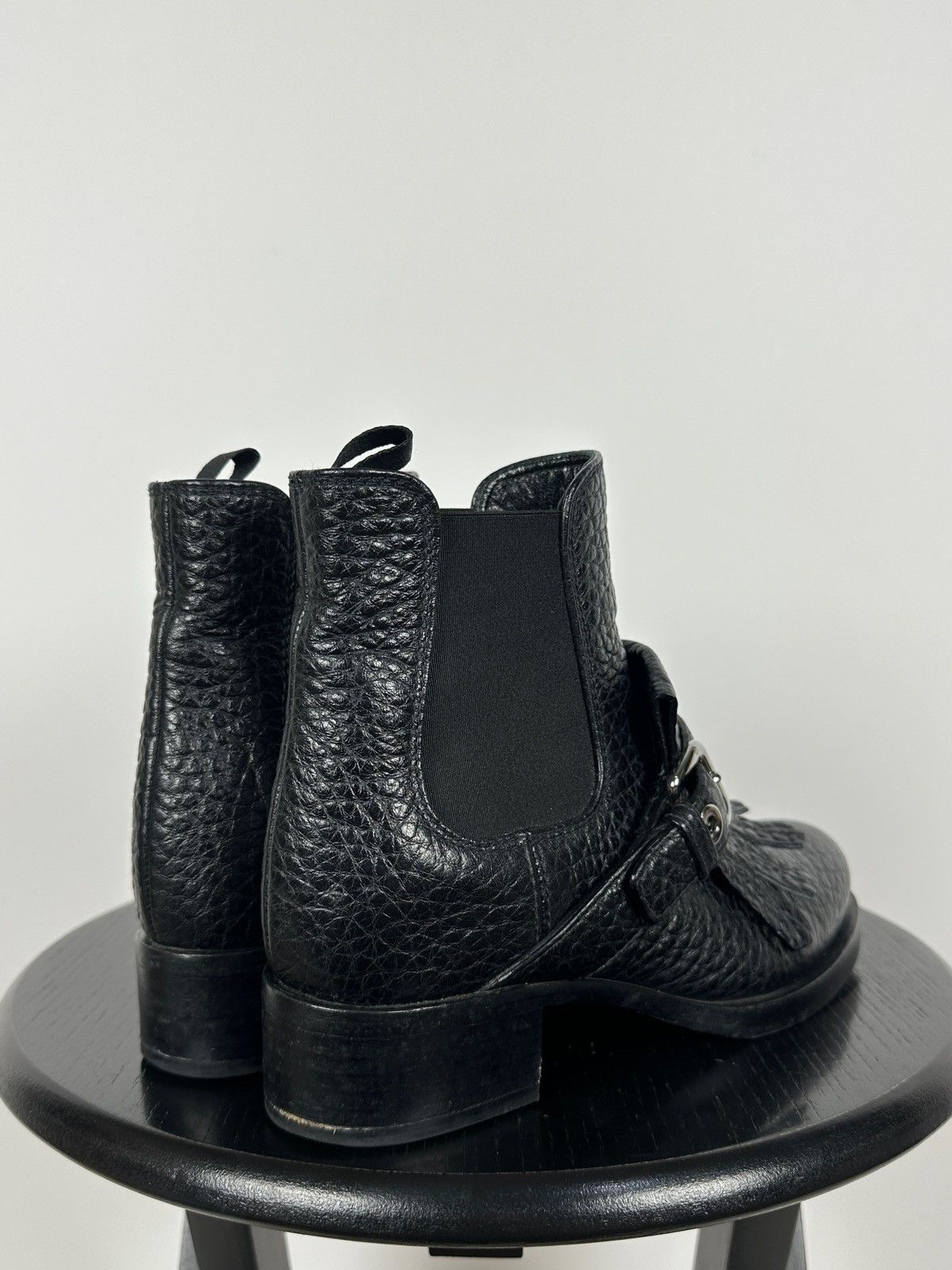 Prada Prada Black Leather Buckle Fringe Chelsea Ankle Boots Size US 6.5 / IT 36.5 - 5 Thumbnail