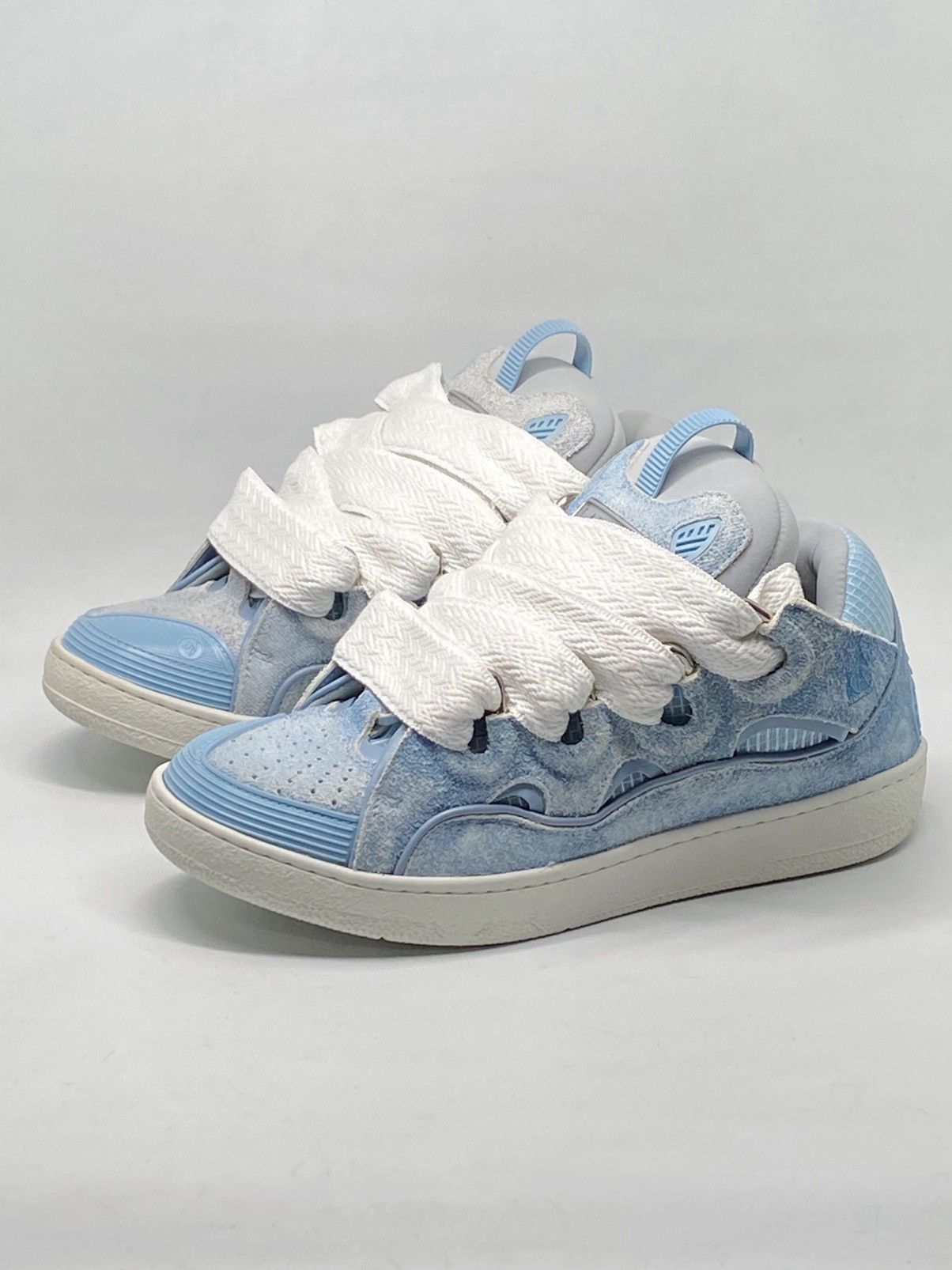 Lanvin Lanvin Unisex Curb Denim-Effect Leather Sneakers size 40 Size US 10 / IT 40 - 1 Thumbnail