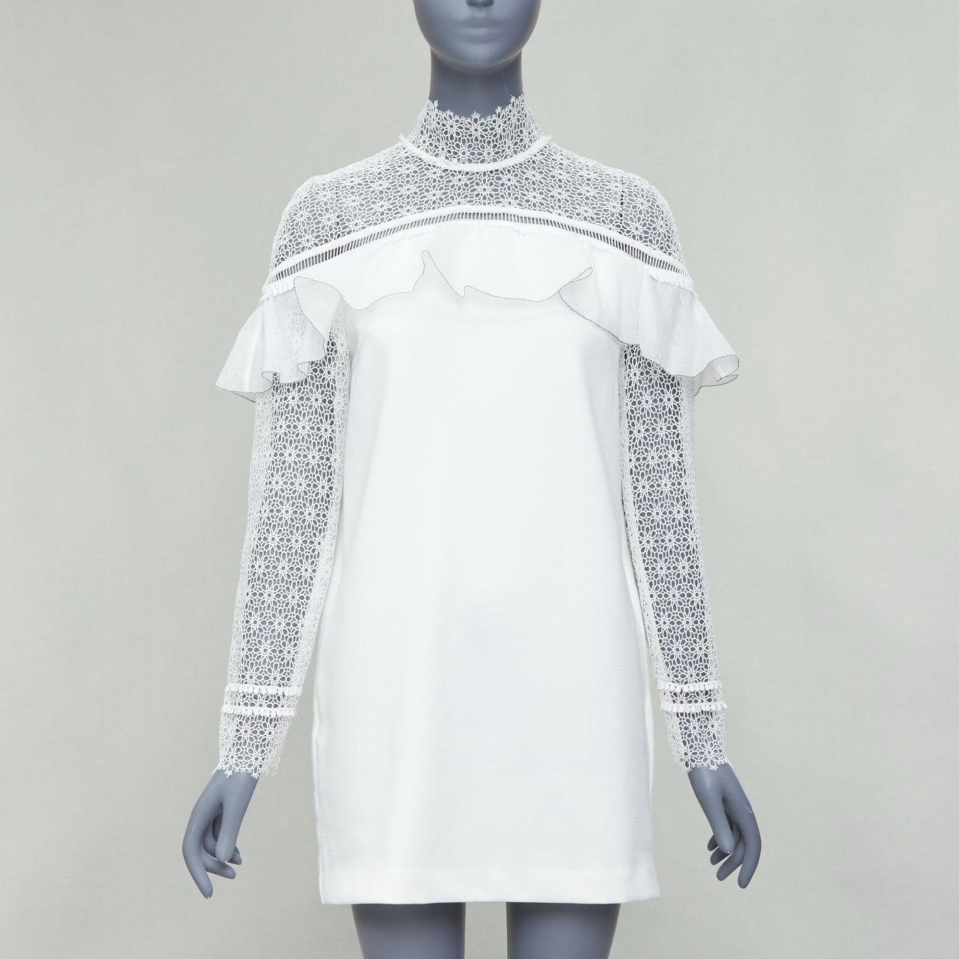 Self-Portrait SELF PORTRAIT Military Cape Shoulder white floral lace ruffle dress UK4 XXS Size M / US 6-8 / IT 42-44 - 1 Thumbnail