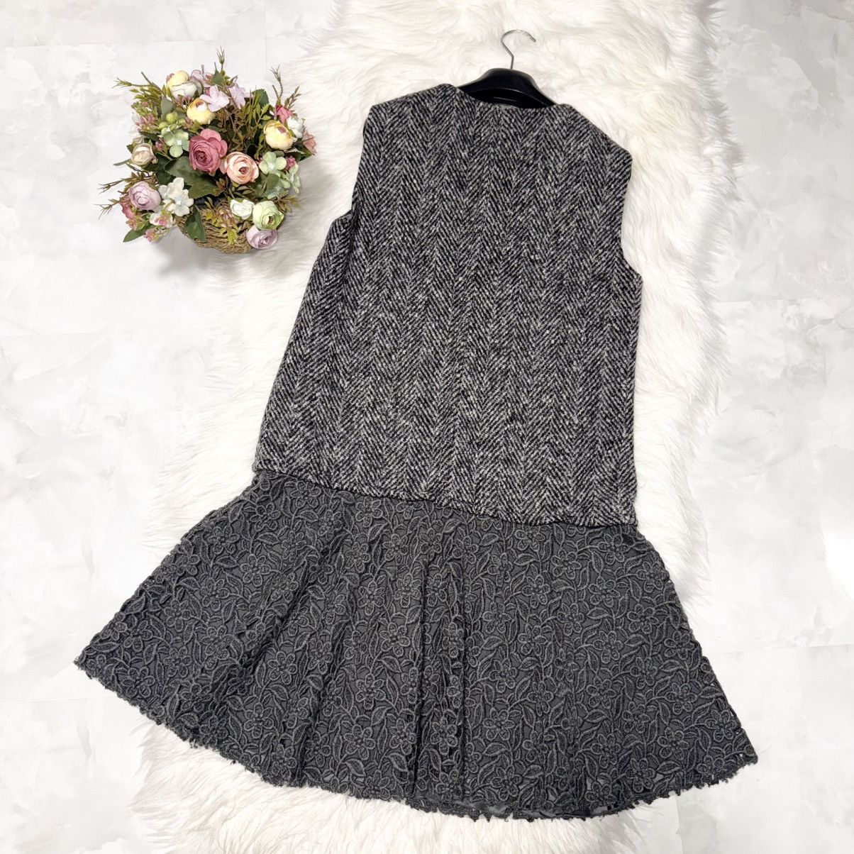 Dolce & Gabbana Authentic Dolce & Gabbana Floral Lace Tweed Dress 42 Gray Size M / US 6-8 / IT 42-44 - 3 Thumbnail