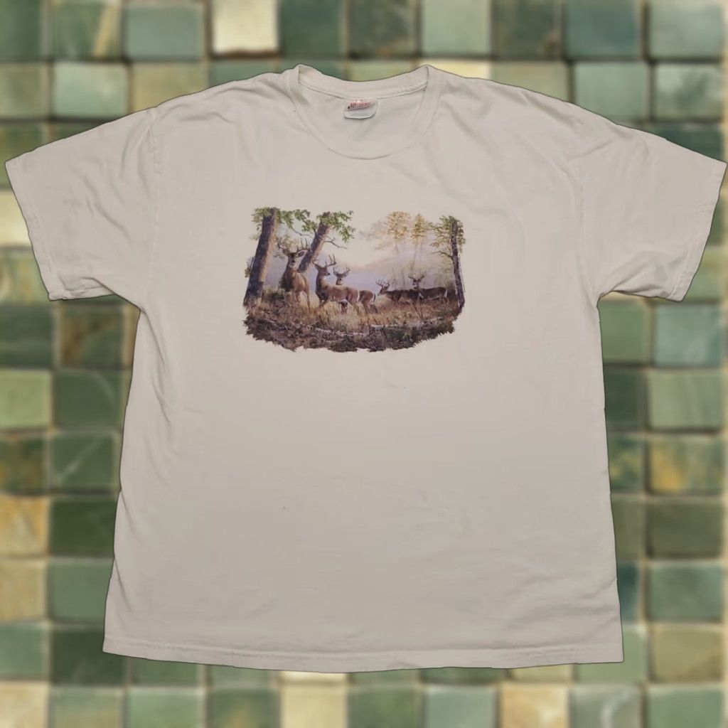 Hanes VINTAGE Nature Tee Mens XL White Wild Wings Whitetail Trophy Buck Classic Deer Y2K Shirt Mens XL White Nature Deer USA 90s Size US XL / EU 56 / 4 - 1 Thumbnail