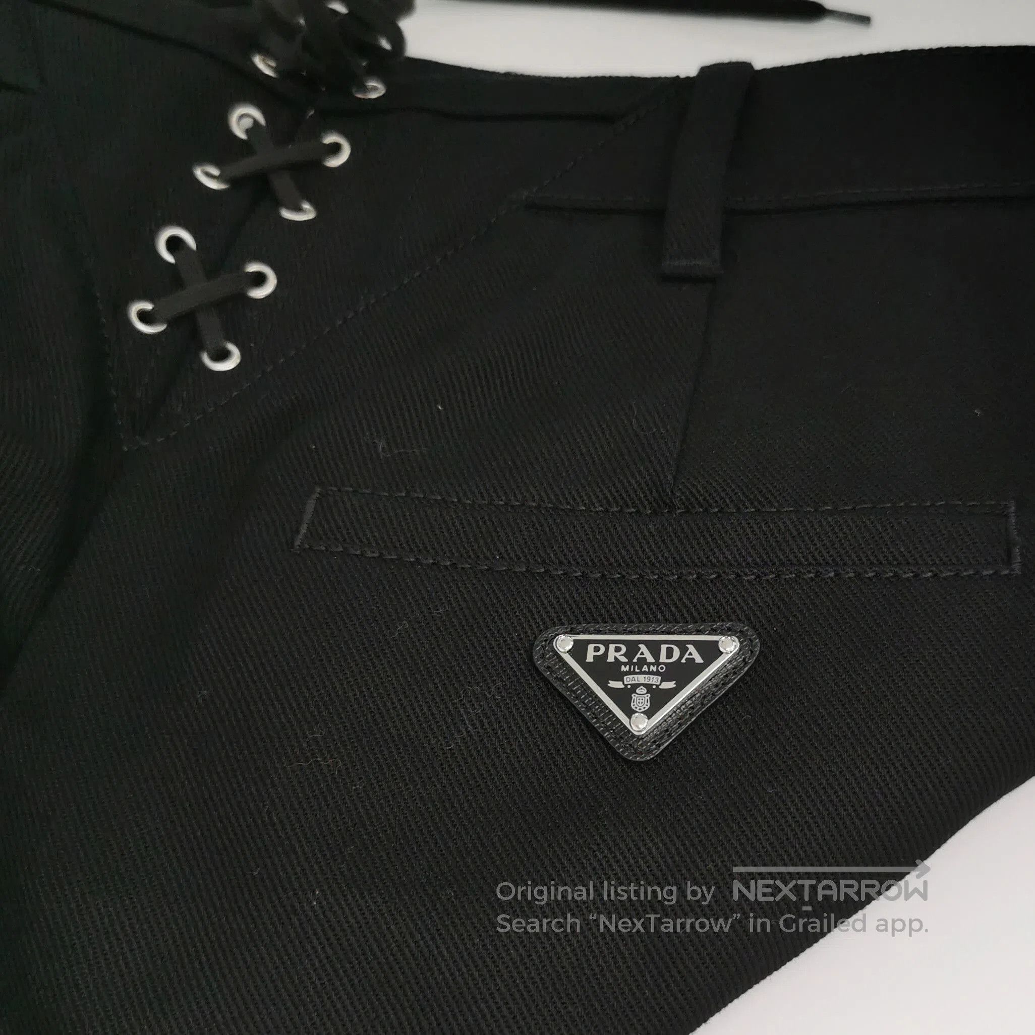 Prada Prada Black Cotton Triangle Logo Trousers . Size 35" - 3 Thumbnail