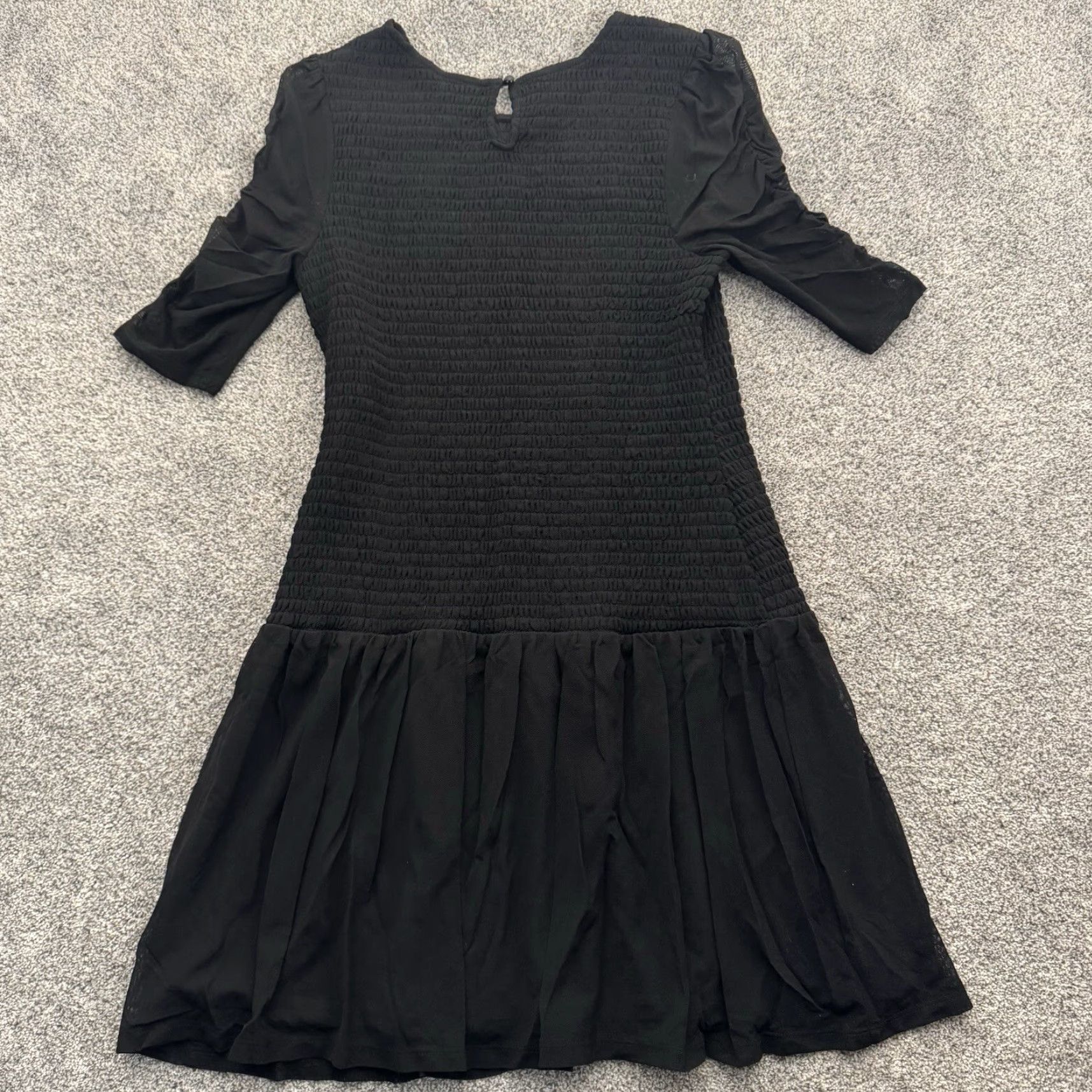 Vintage Cato Dress L Black Nylon Short Sleeve Round Neck Party Grunge Fit & Flare Knee Length Women Size L / US 10 / IT 46 - 3 Thumbnail