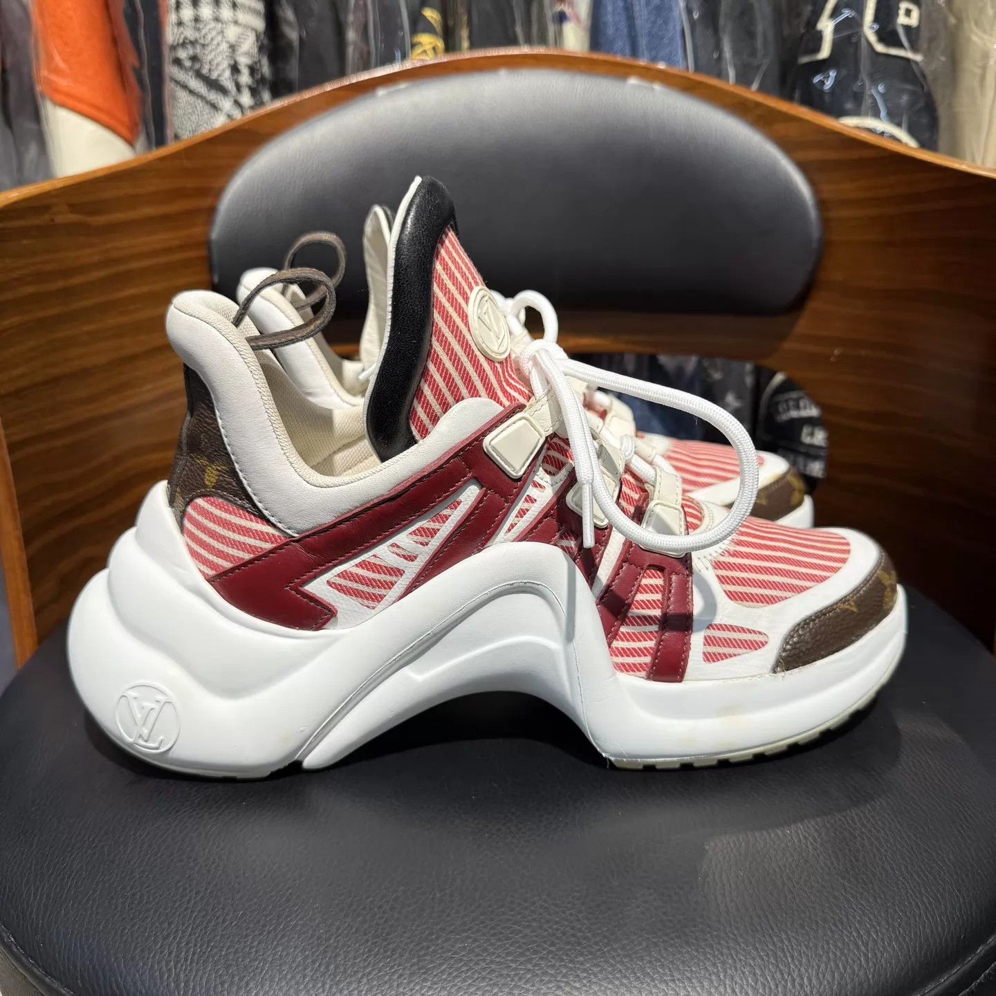 Louis Vuitton LV Archlight white/red monogram leather arch kicks Size US 6 / IT 36 - 4 Thumbnail