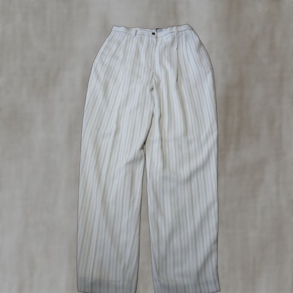 Liz Claiborne VINTAGE Liz Claiborne Pants White Pin Stripe Chino Wide-Leg Regular 14 Inches Adult Womens Size 36" / US 14 / IT 50 - 1 Thumbnail