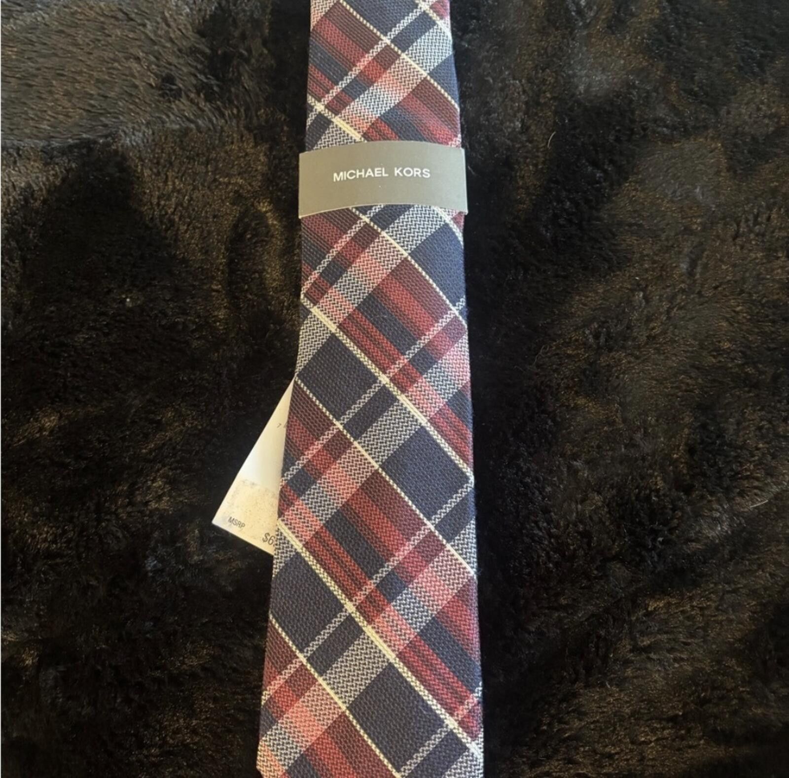 Michael Kors (Michael Kors) Men's Plaid Tie - Red and Blue Size ONE SIZE - 3 Thumbnail