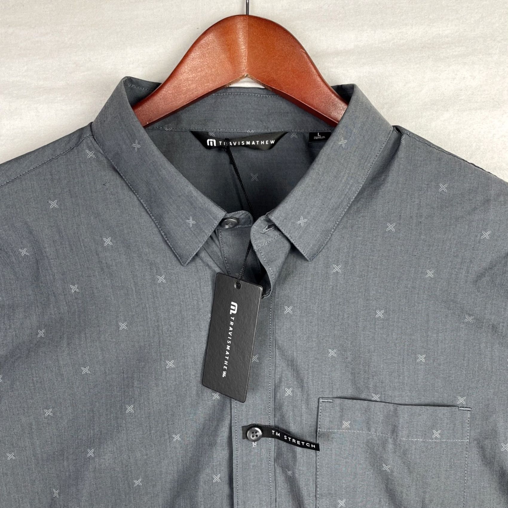TravisMathew Travis Mathew Shirt Mens Large Black TM Stretch Button Up Short Sleeve Pocket Size US L / EU 52-54 / 3 - 3 Thumbnail