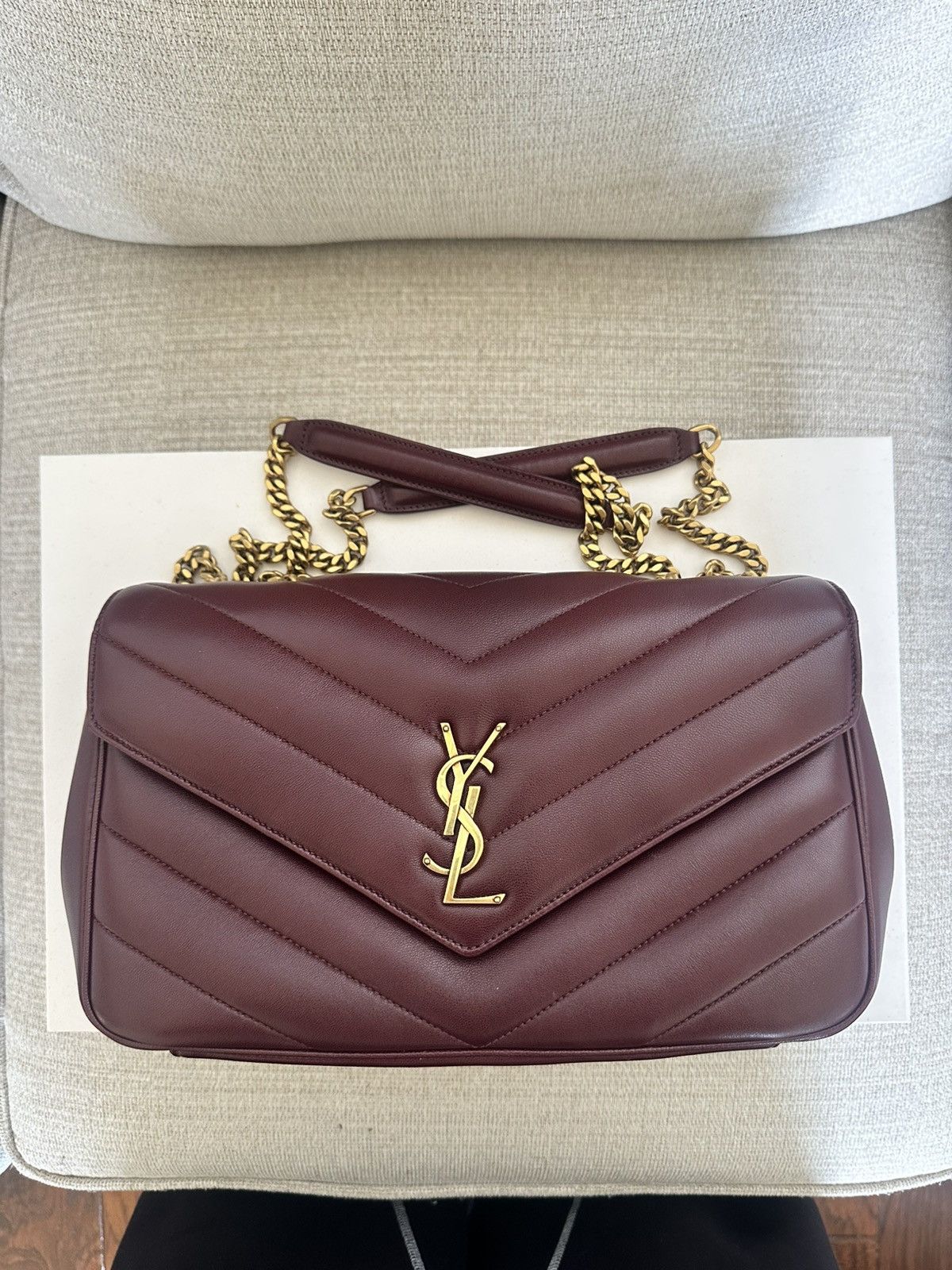 Saint Laurent Paris YSL LOULOU LARGE IN MATELASSÉ LAMBSKIN “ROUGE CABERNET” Size ONE SIZE - 1 Thumbnail