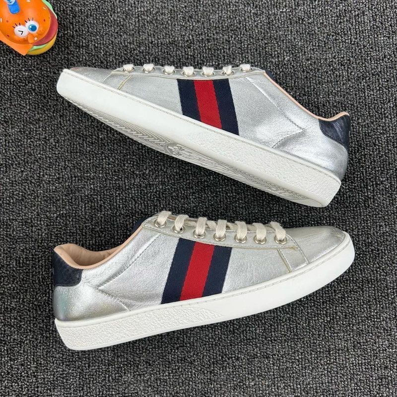 Gucci Gucci Classic Silver Leather Sneakers - Size US 5 / EU 37 - 3 Thumbnail