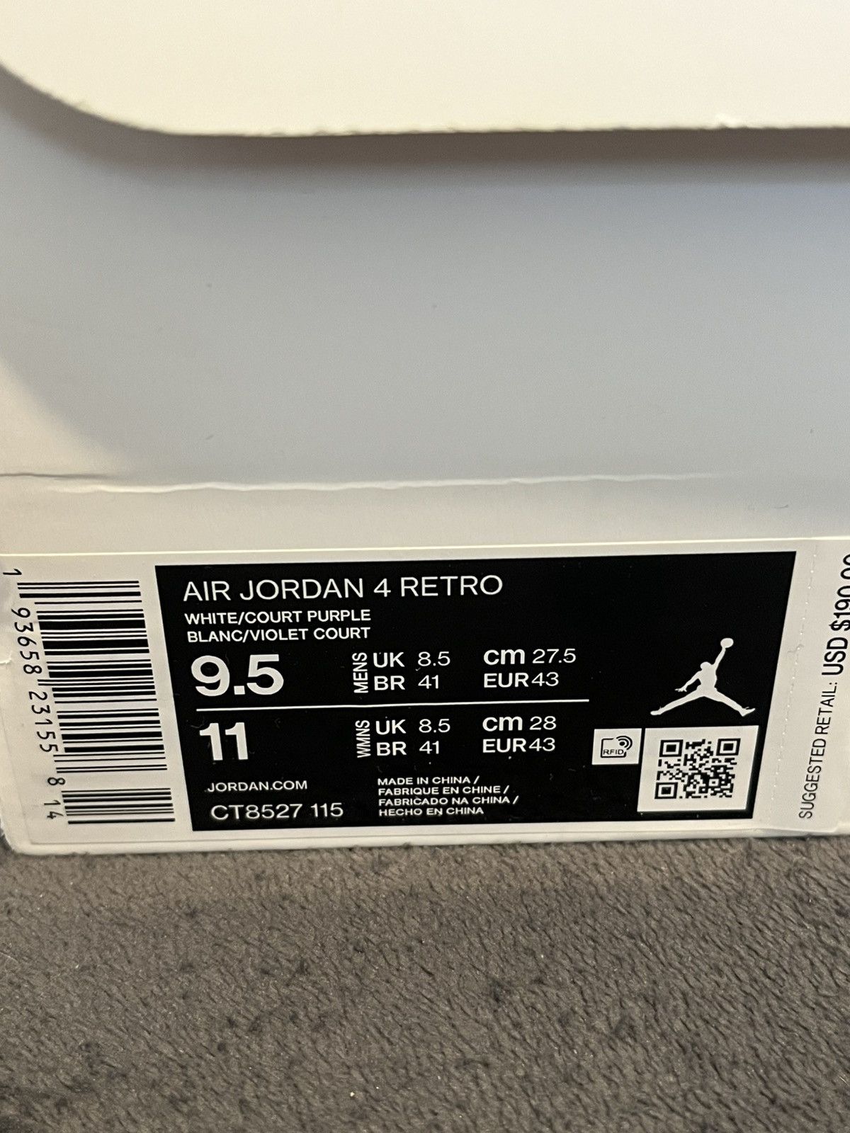 Jordan Brand Air Jordan 4 Retro 'Purple Metallic' Size US 9.5 / EU 42-43 - 11 Thumbnail