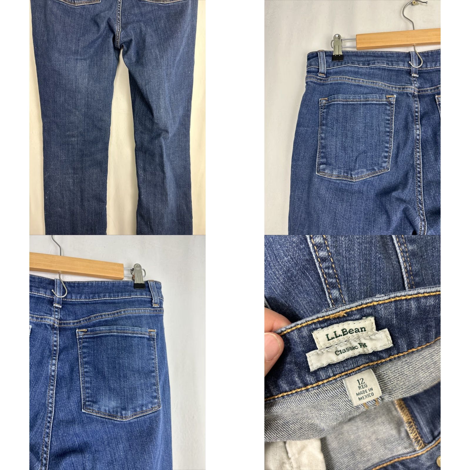 Vintage L.L. Bean Jeans Womens 12 Regular Classic Fit Stretch Denim Medium High Rise 31" Waist 28" Inseam Blue 5-Pocket Button Zip Machine Washable Size 34" / US 12 / IT 48 - 9 Thumbnail