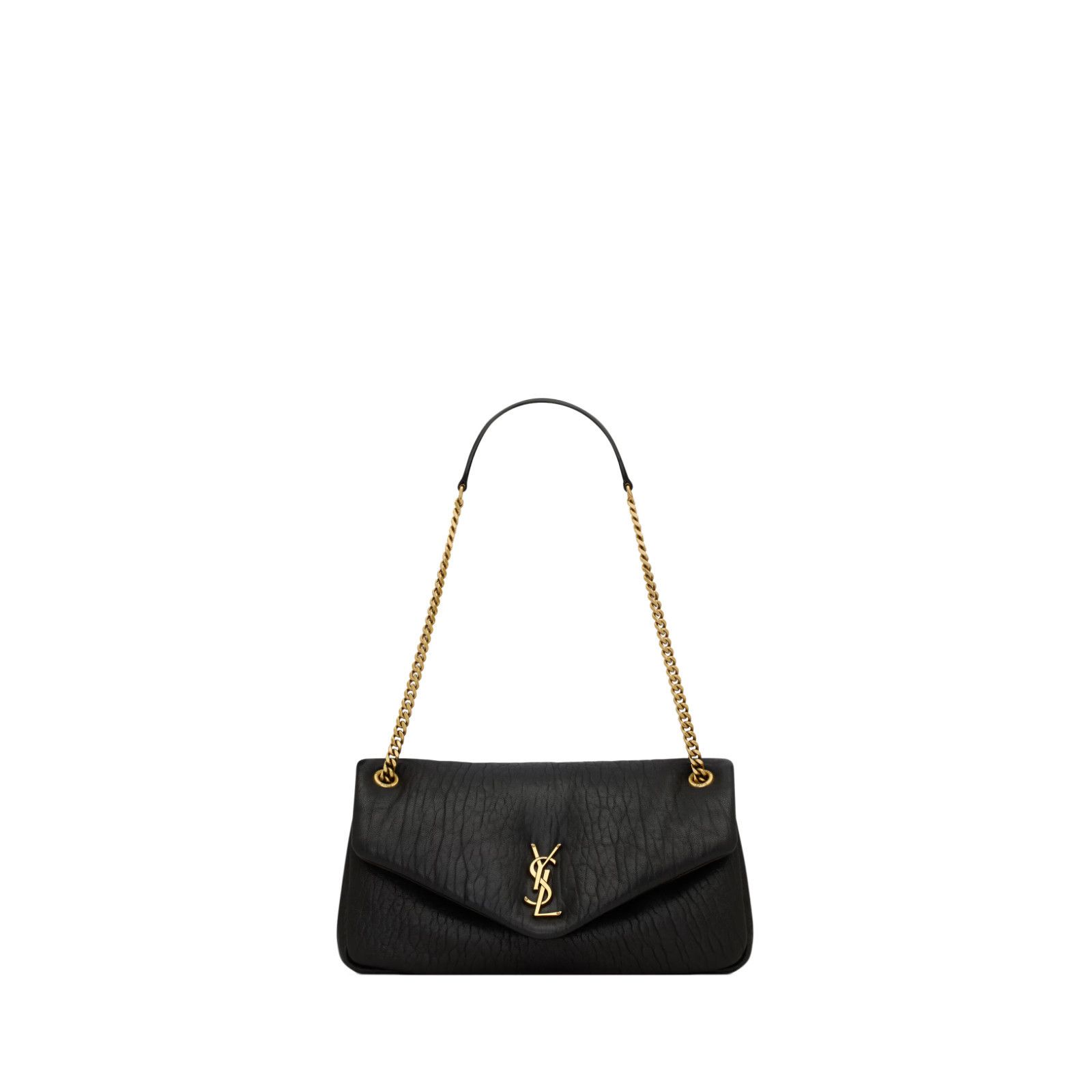 Saint Laurent Paris Saint Laurent Calypso Medium Black Grained Lambskin Shoulder Size ONE SIZE - 1 Thumbnail