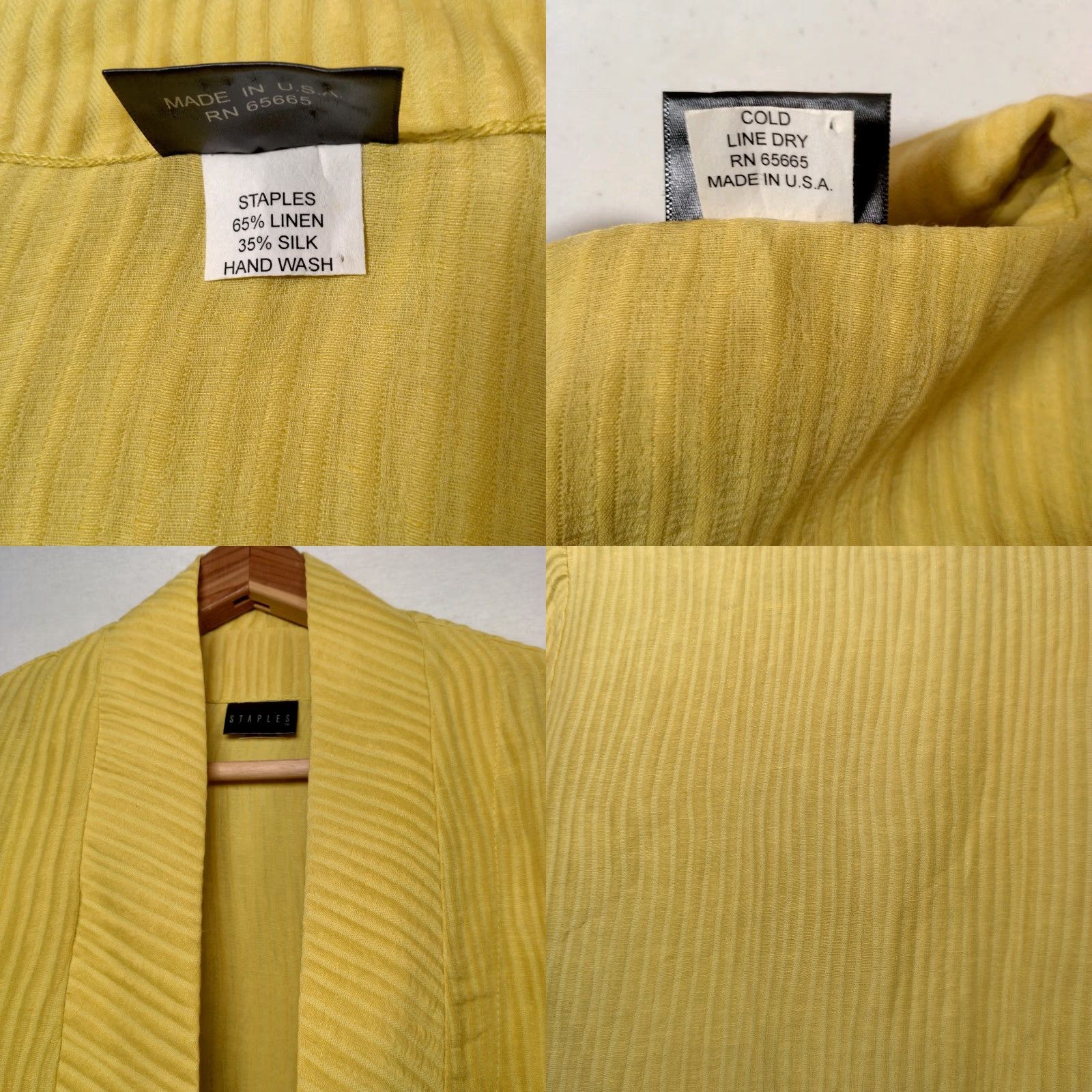Vintage Lagenlook Women’s Gold Linen Silk Ribbed Long Sleeve Cardigan One Size Fall Spring Winter Size ONE SIZE - 8 Thumbnail